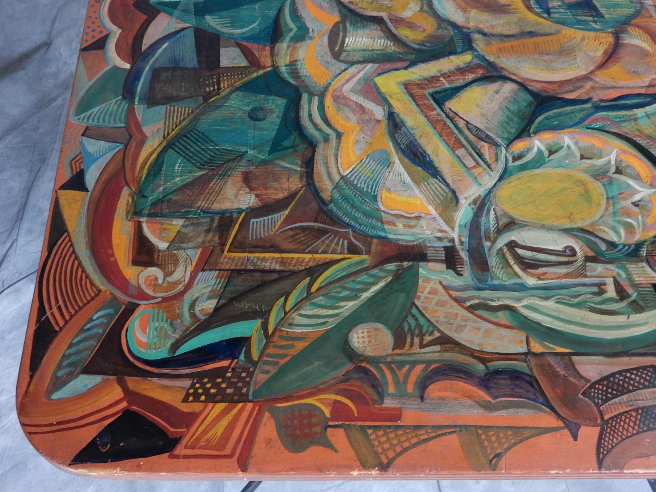  Bemalter Tisch aus der Avantgarde des frühen 20. Jahrhunderts mit mexikanischem Muralismus-Gemälde im Angebot 2