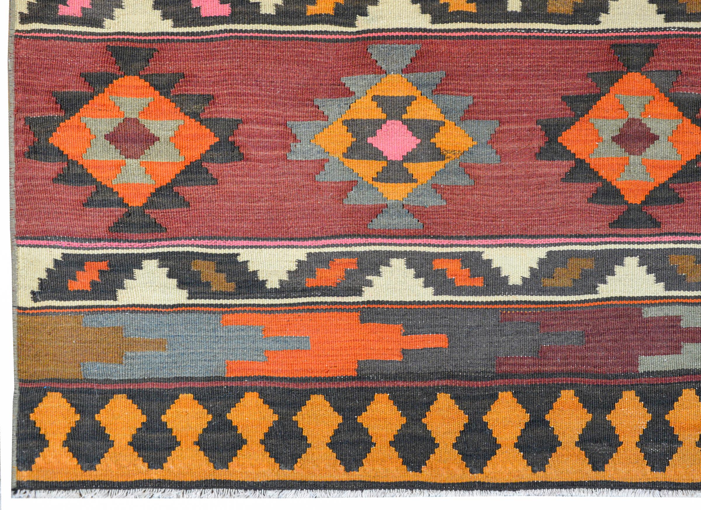 Vegetable Dyed Early 20th Century Azari Kilim Runner For Sale