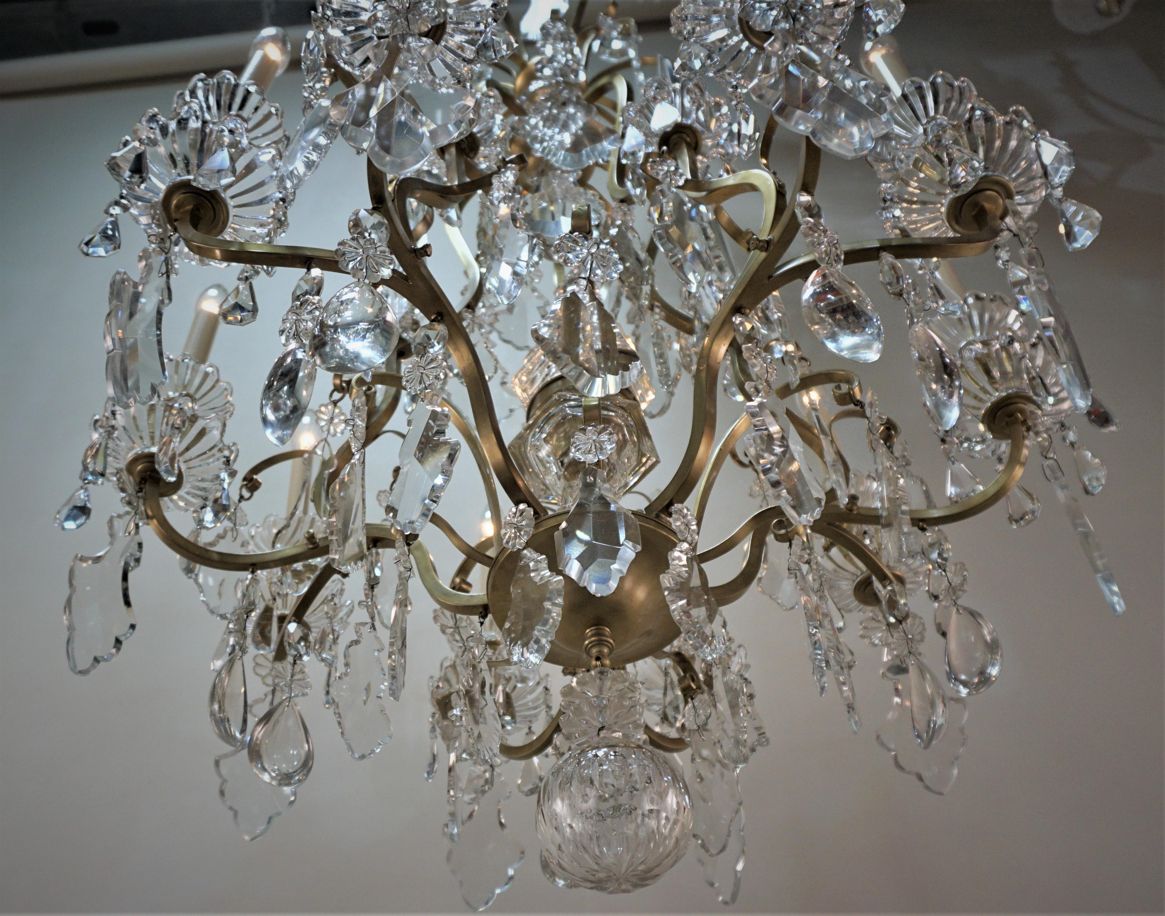  Early 20th Century Baccarat Crystal and Bronze Chandelier  In Good Condition In Fairfax, VA
