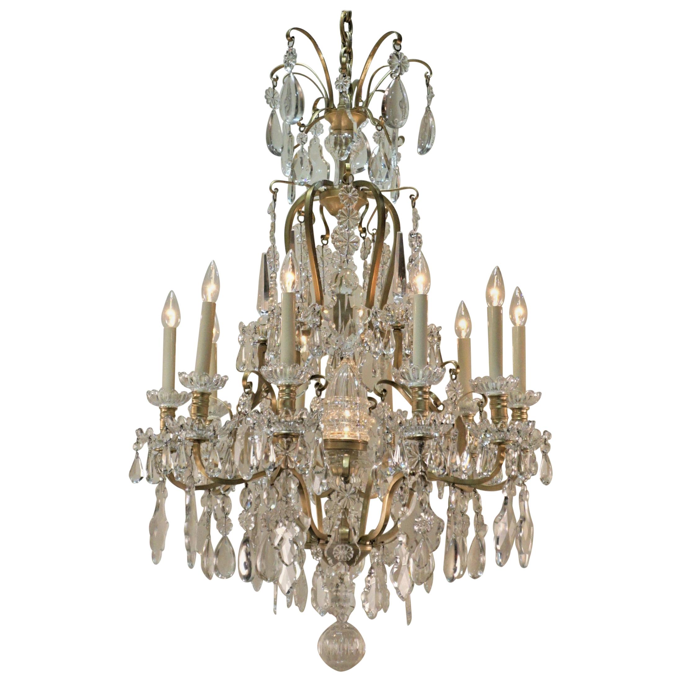  Early 20th Century Baccarat Crystal and Bronze Chandelier 