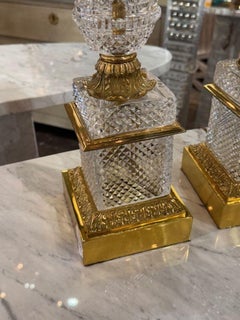 Early 20th Century Baccarat Manner Crystal and Bronze Lamps