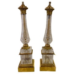 Early 20th Century Baccarat Manner Crystal and Bronze Lamps