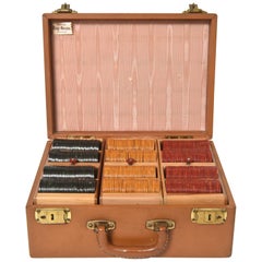 Early 20th Century Bakelite Poker Chips with Leather Travel Carrying Case