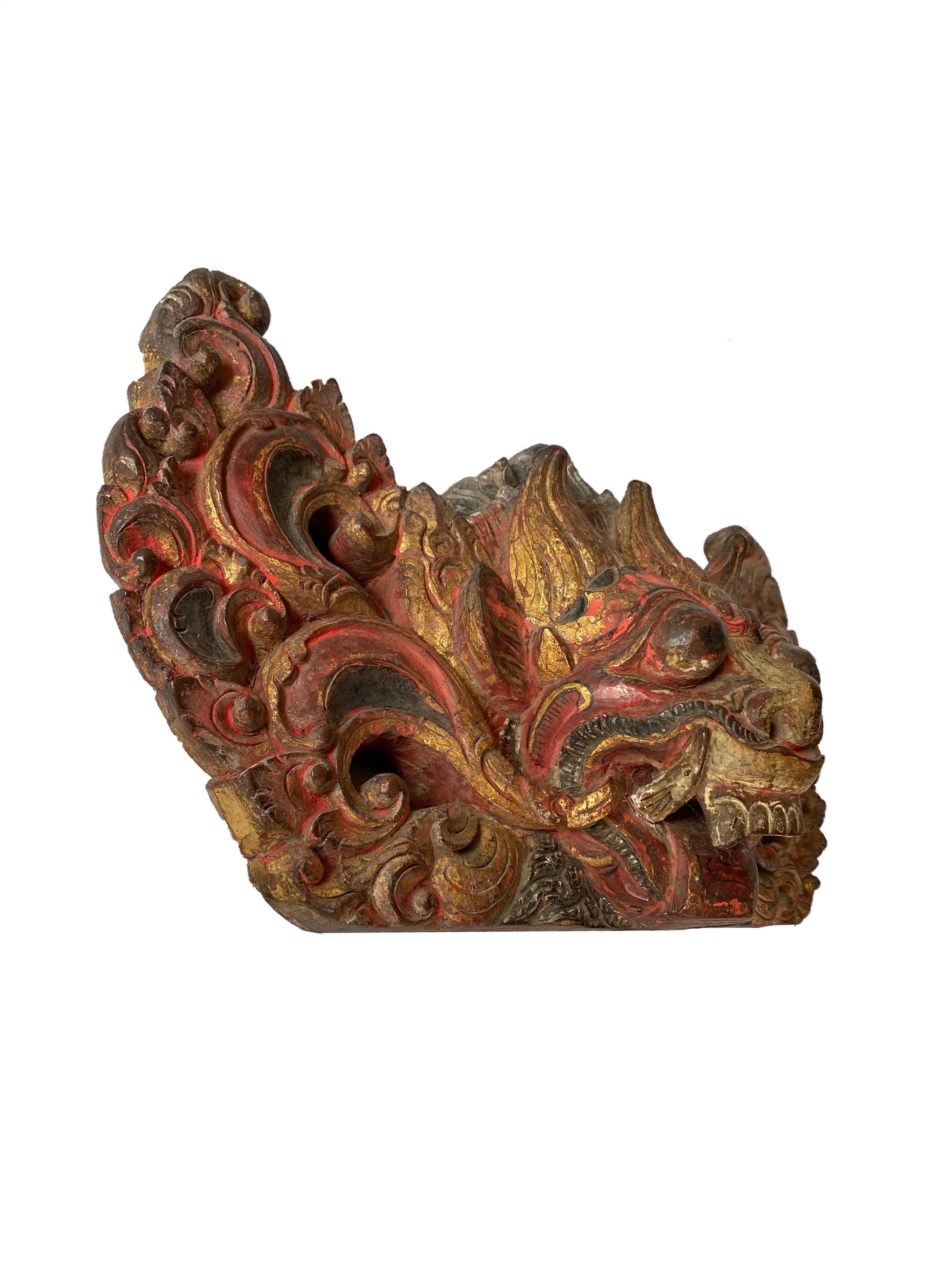 Hand-Carved Early 20th Century Balinese Barong Wood Carved Ornament