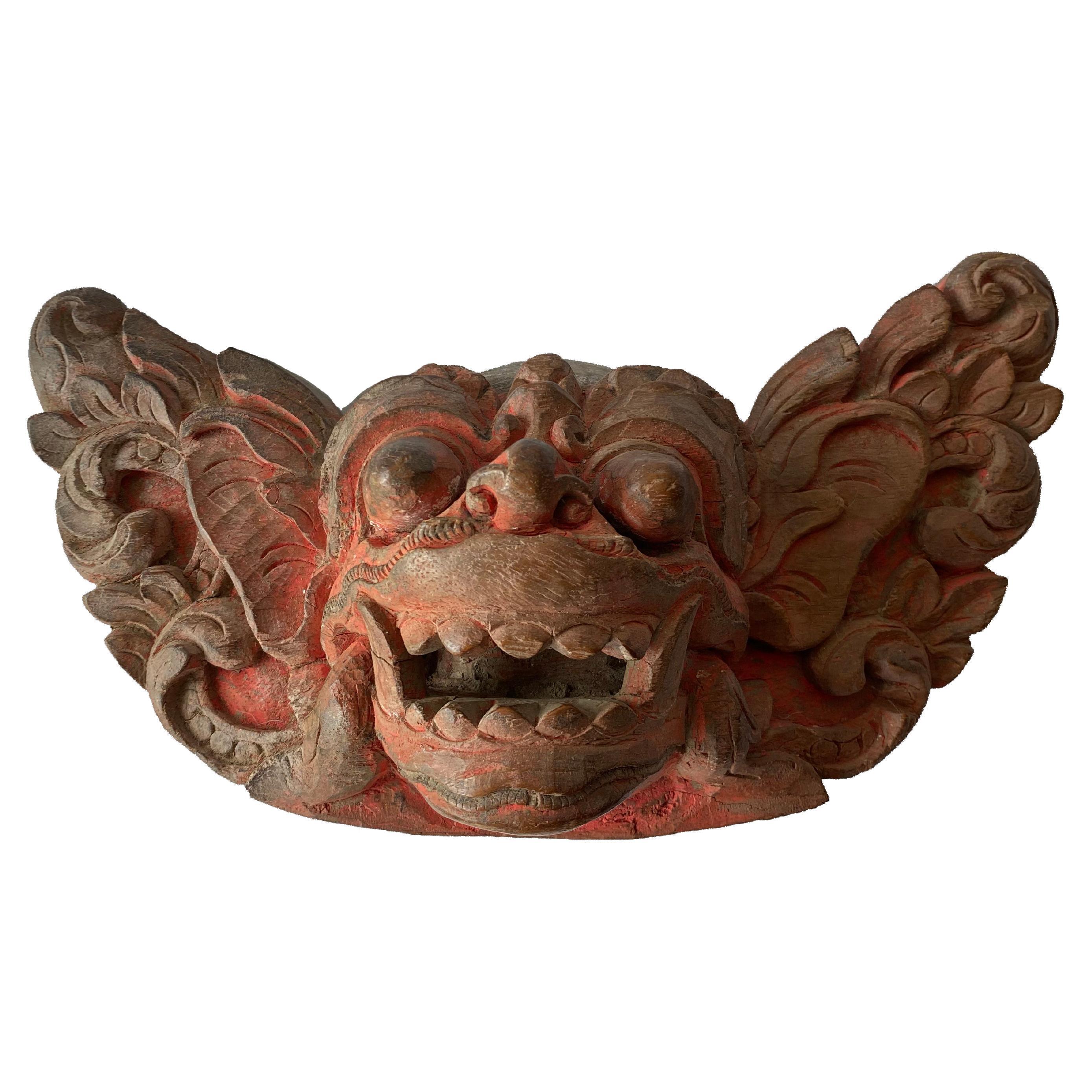 Early 20th Century Balinese Barong Wood Carved Ornament For Sale