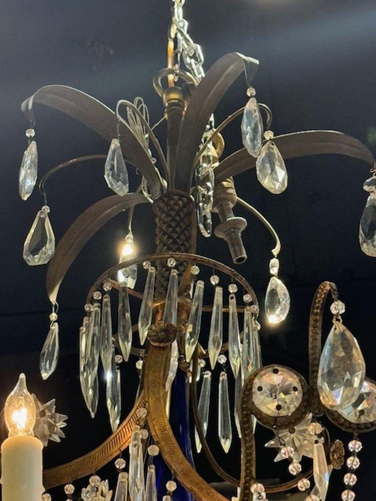 Early 20th Century Baltic Chandelier with Bronze Crystal and Cobalt Blue Glass For Sale 7