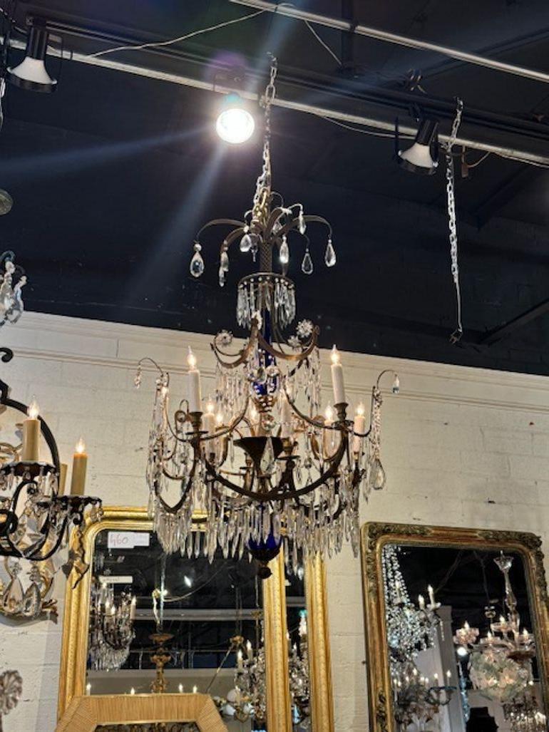 Early 20th Century Baltic Chandelier with Bronze Crystal and Cobalt Blue Glass For Sale 8