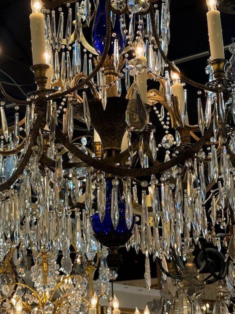 Early 20th Century Baltic Chandelier with Bronze Crystal and Cobalt Blue Glass For Sale 1