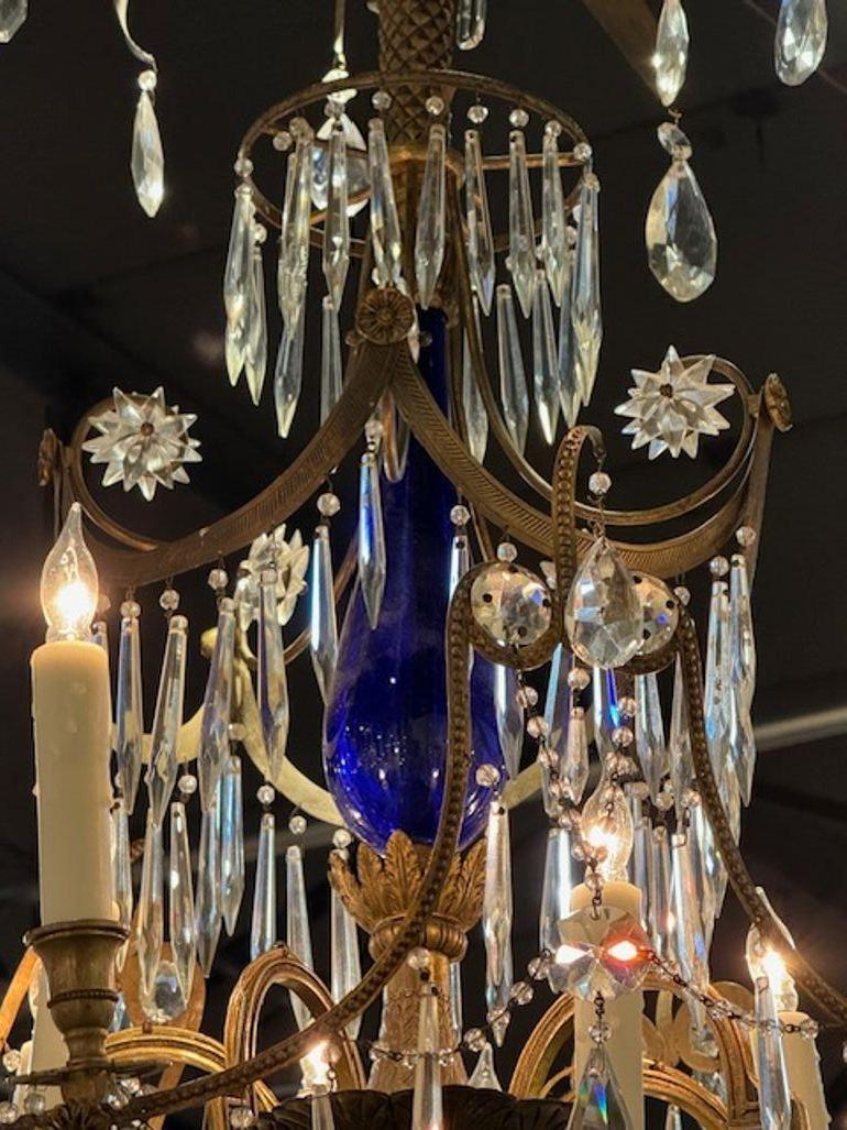 Early 20th Century Baltic Chandelier with Bronze Crystal and Cobalt Blue Glass For Sale 2
