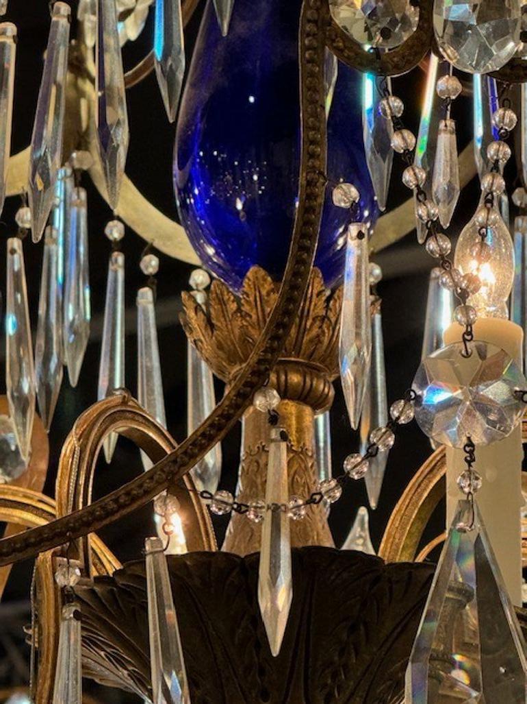 Early 20th Century Baltic Chandelier with Bronze Crystal and Cobalt Blue Glass For Sale 3