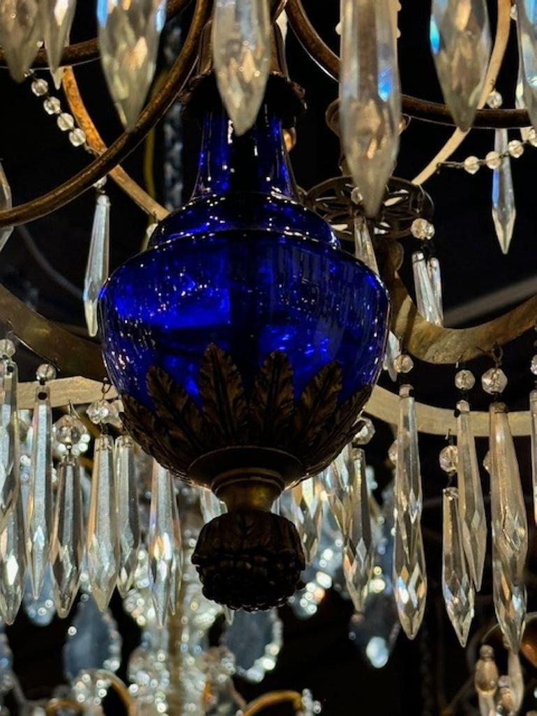 Early 20th Century Baltic Chandelier with Bronze Crystal and Cobalt Blue Glass For Sale 4