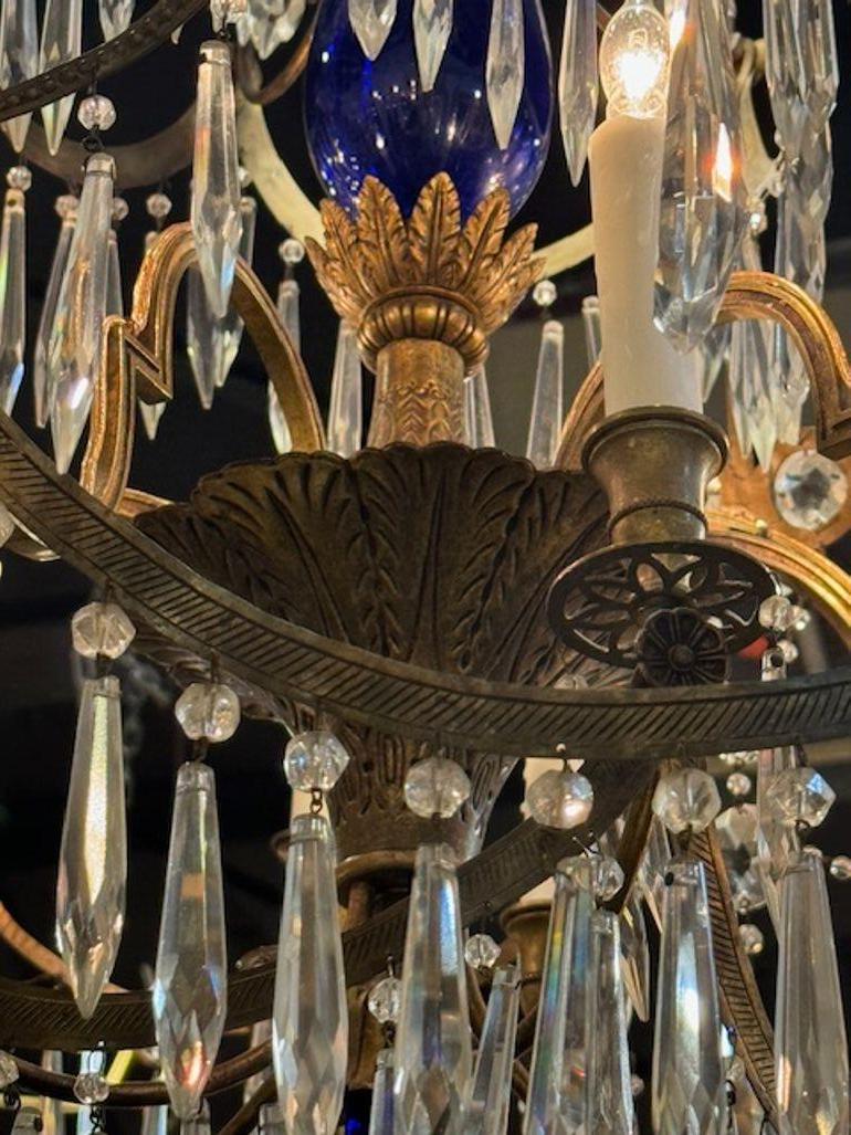 Early 20th Century Baltic Chandelier with Bronze Crystal and Cobalt Blue Glass For Sale 5