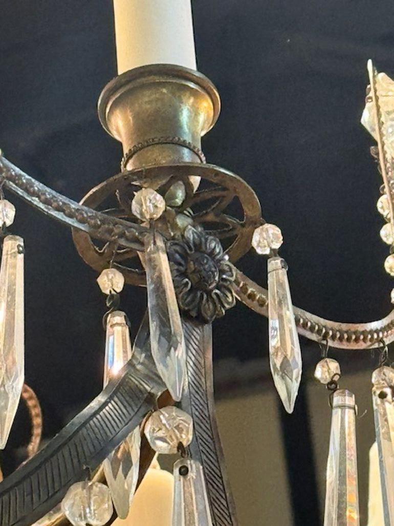 Early 20th Century Baltic Chandelier with Bronze Crystal and Cobalt Blue Glass For Sale 6