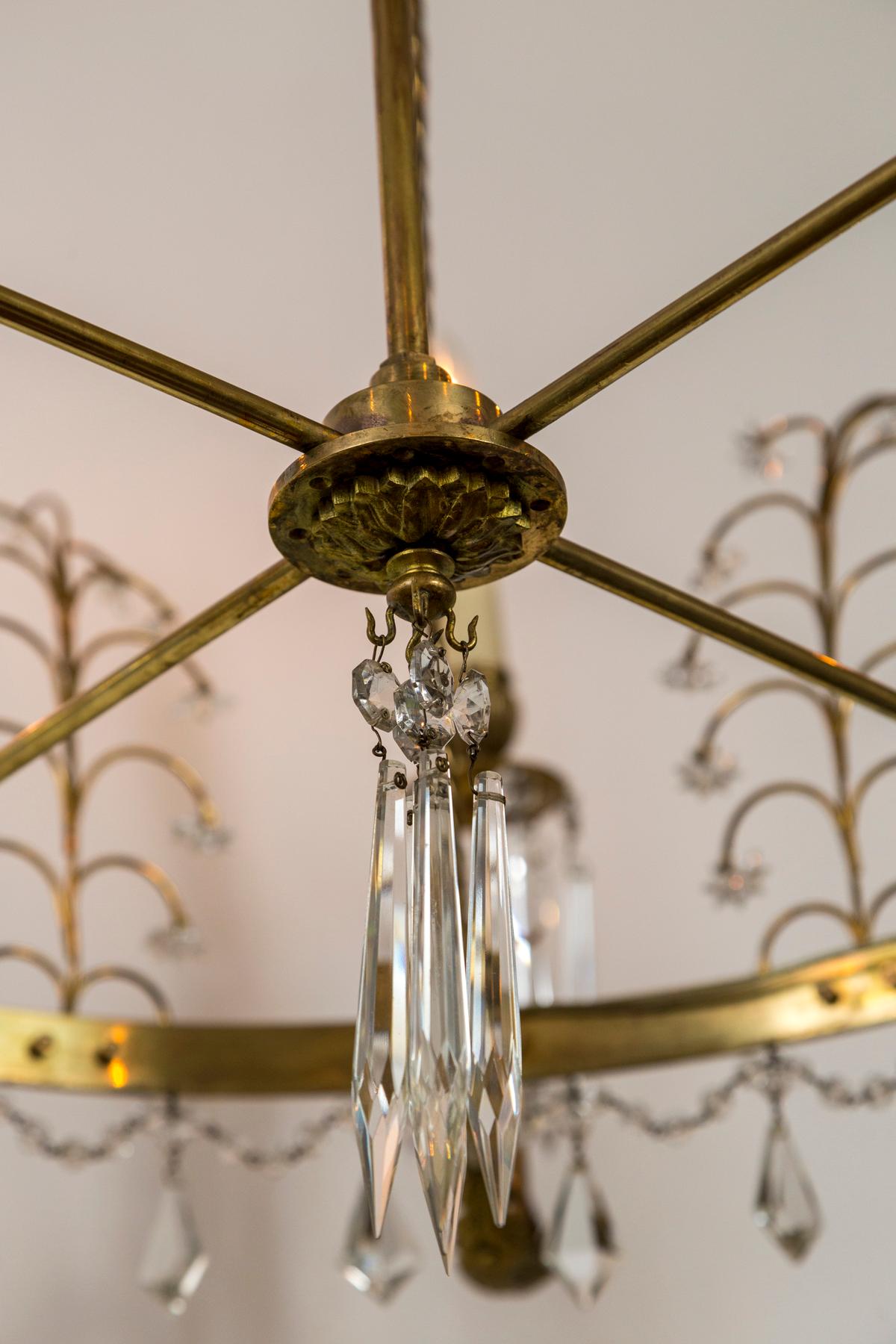 Early 20th Century Baltic Russian Neoclassical Brass and Crystal Chandelier 6