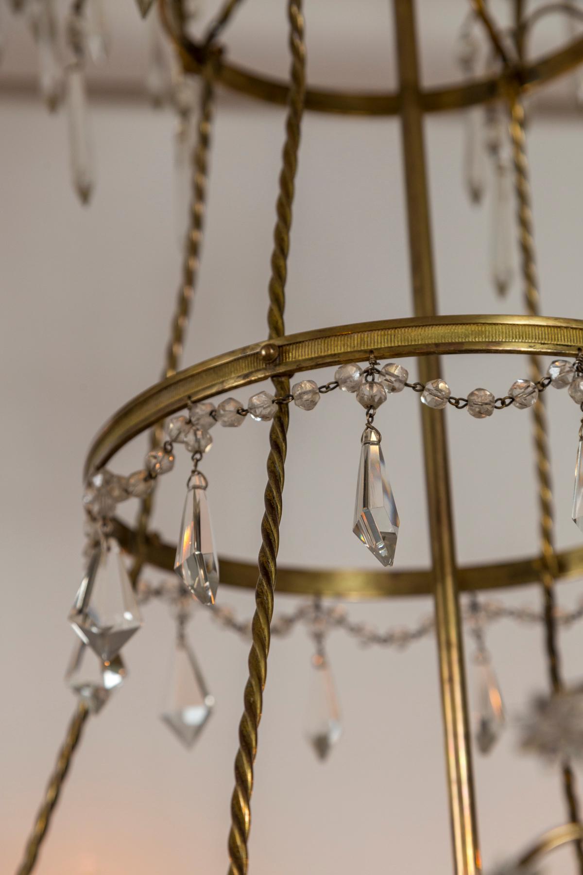 Early 20th Century Baltic Russian Neoclassical Brass and Crystal Chandelier For Sale 2