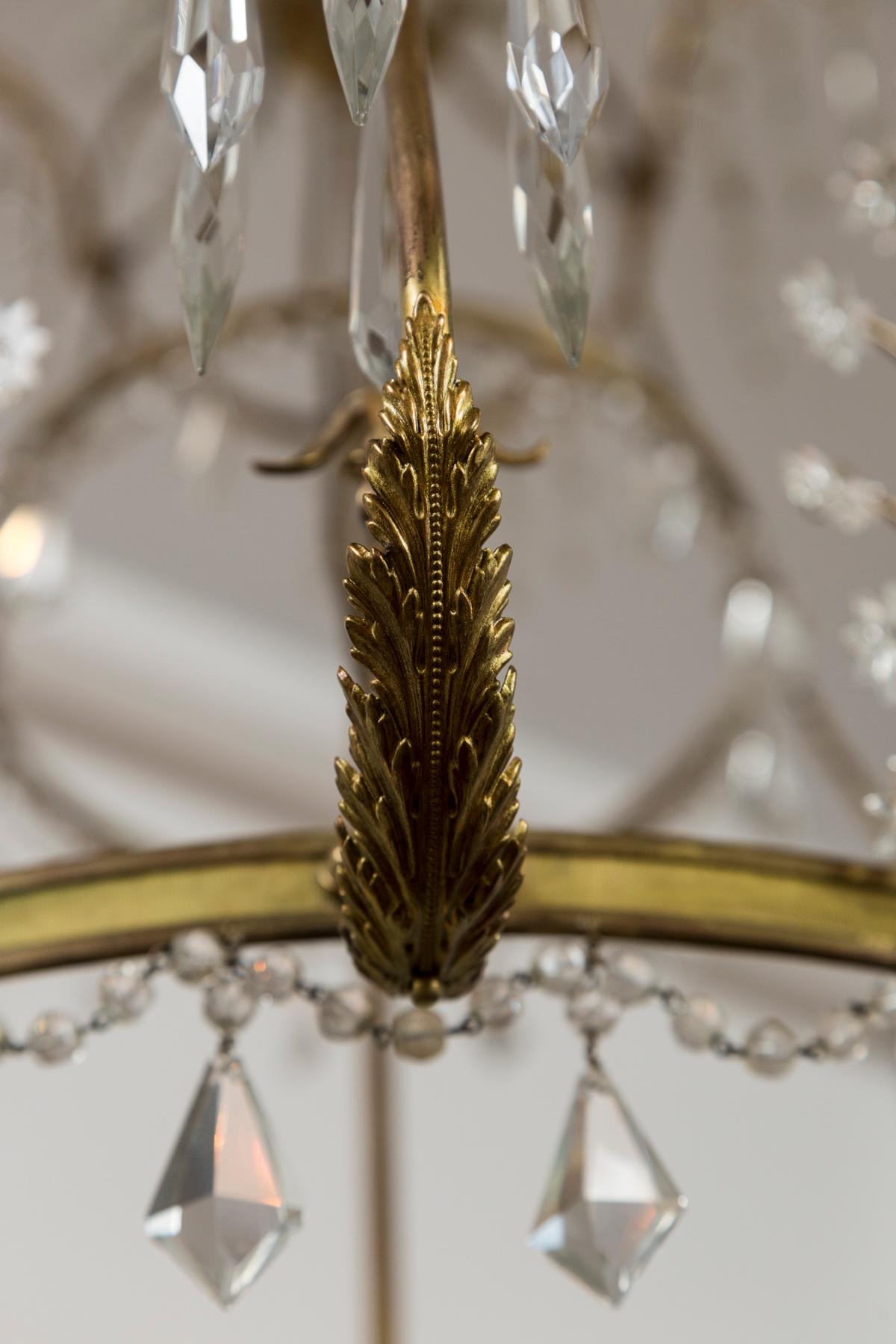 Early 20th Century Baltic Russian Neoclassical Brass and Crystal Chandelier For Sale 3