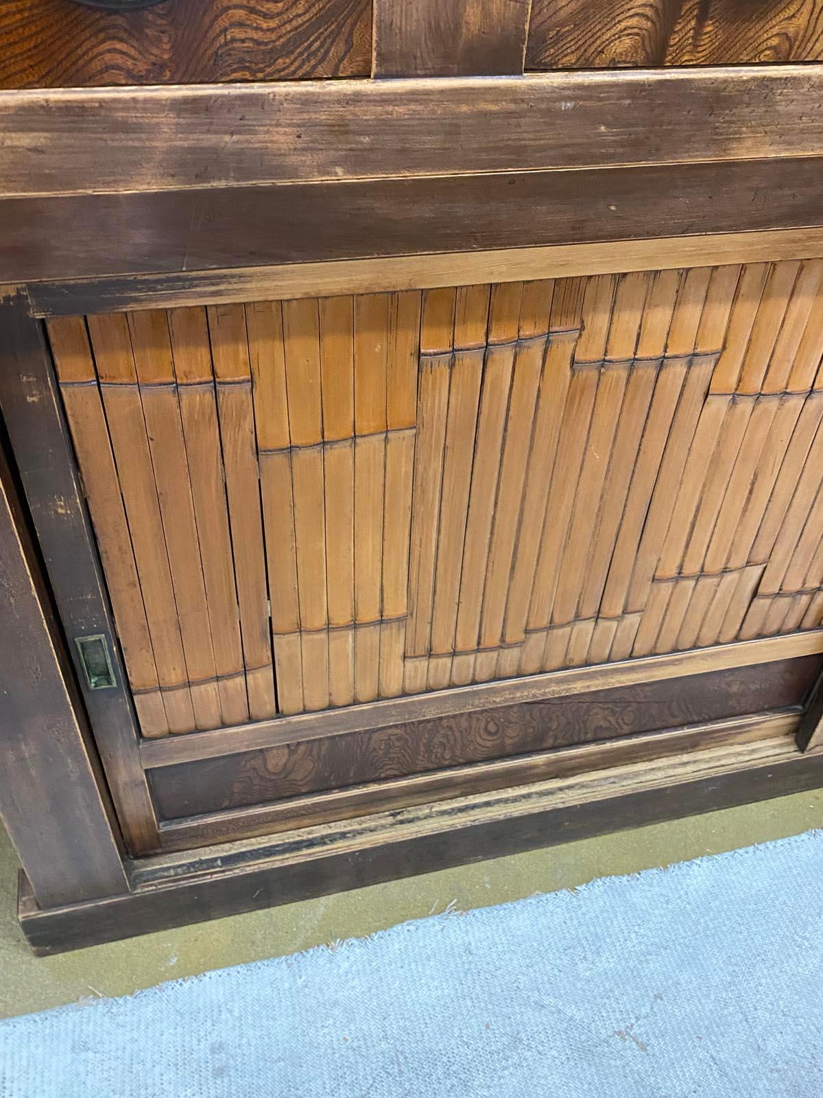 Art Deco Early 20th Century Bamboo And Hinoki Wood Japanese Shop Cabinet For Sale