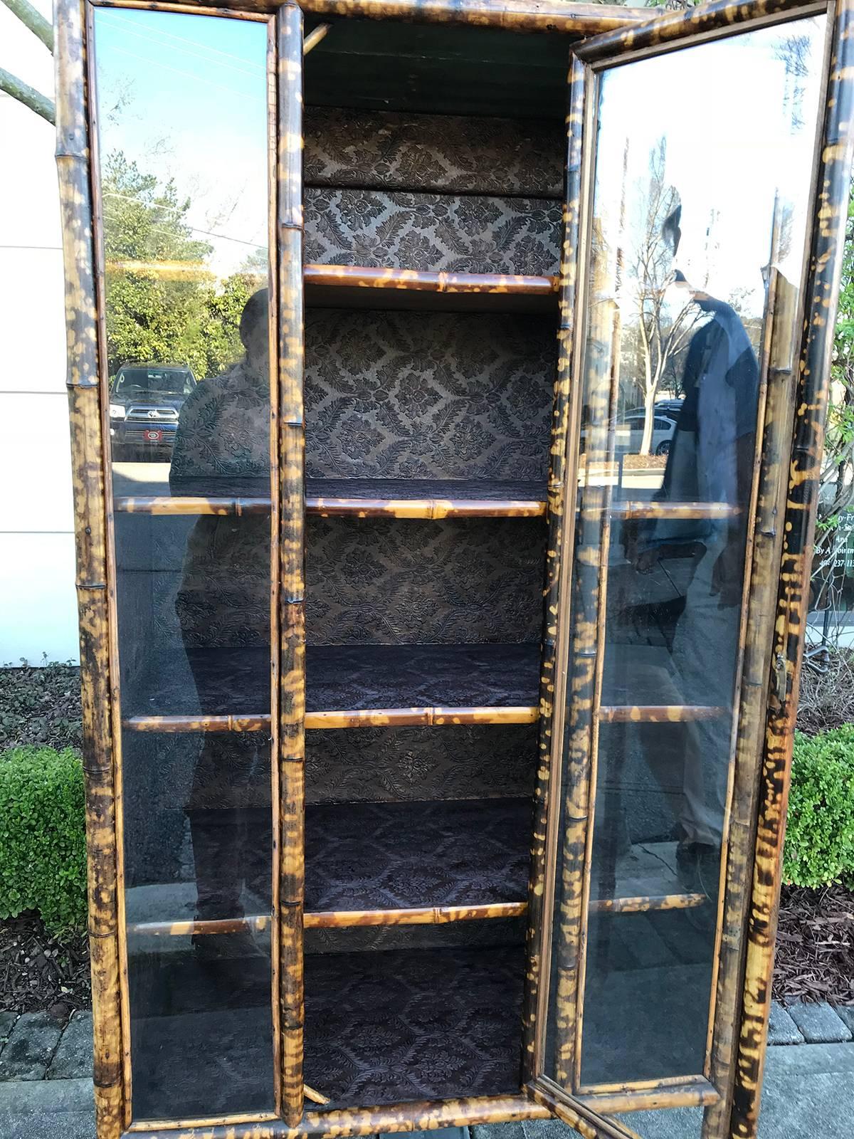 Early 20th Century Bamboo Display Cabinet, Glass Door, Five Shelves 4