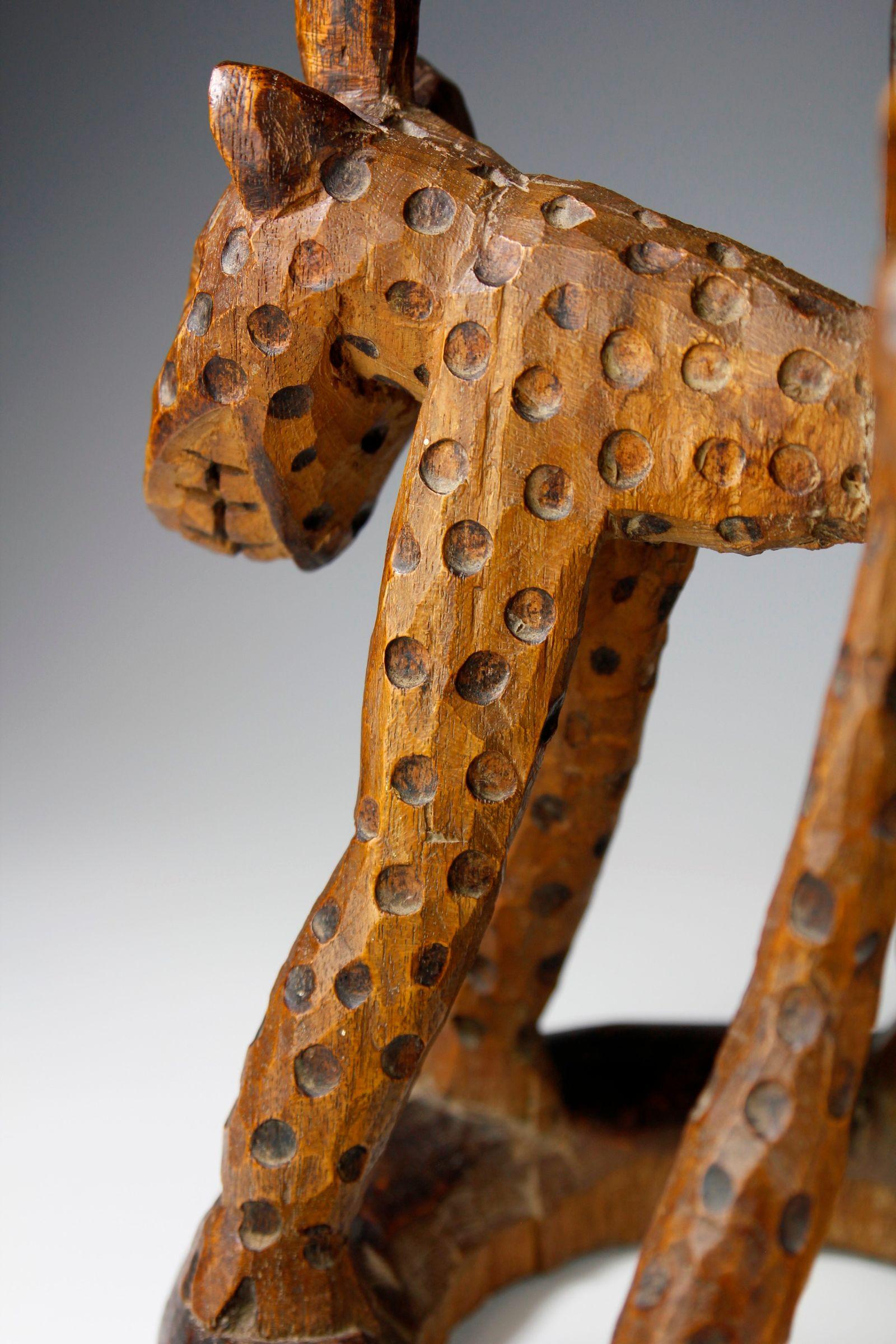 Wood Early 20th Century Bamileke Stool Featuring Leopards, Cameroon