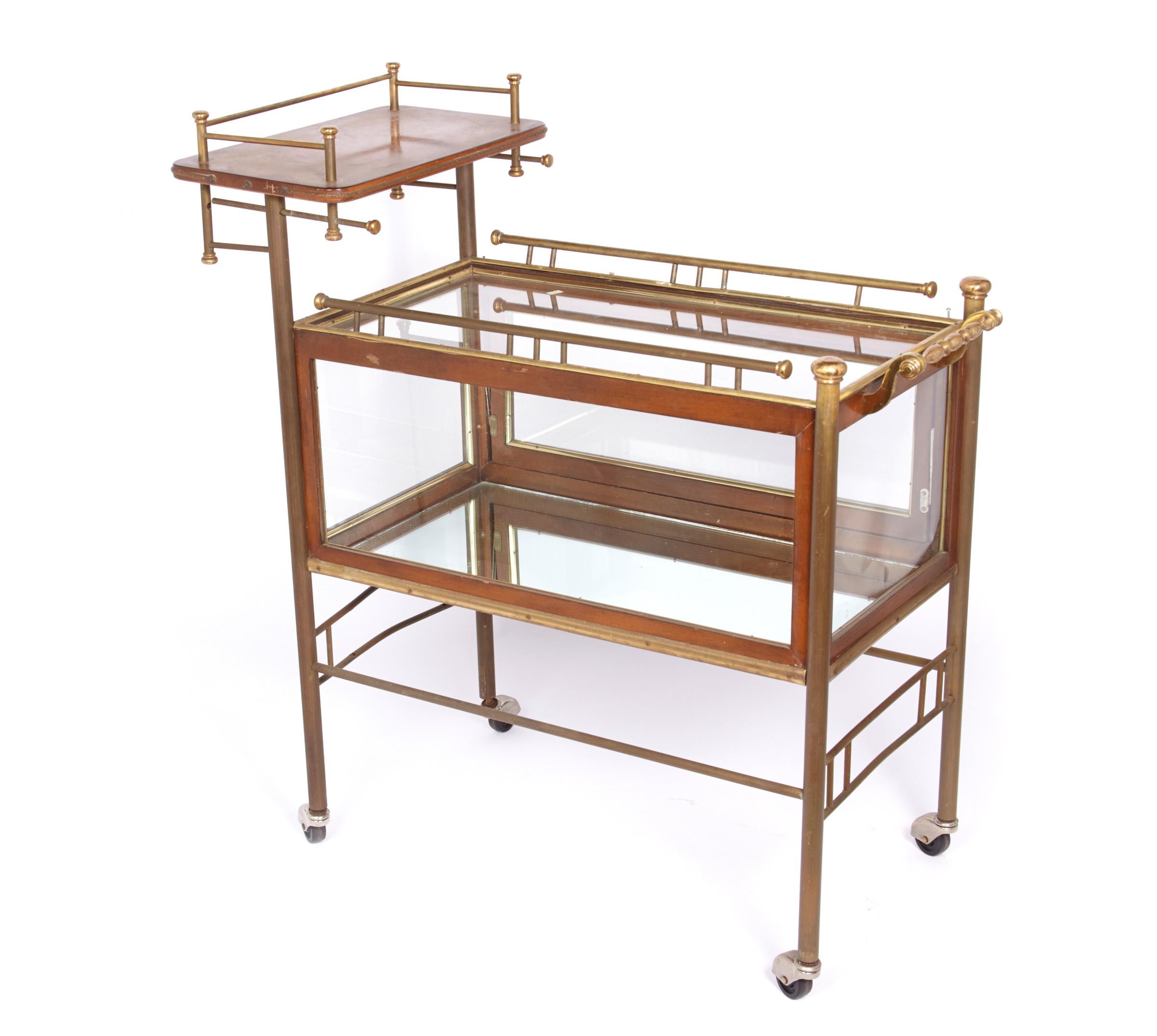 American Early 20th Century Bar Cart with Glass Case