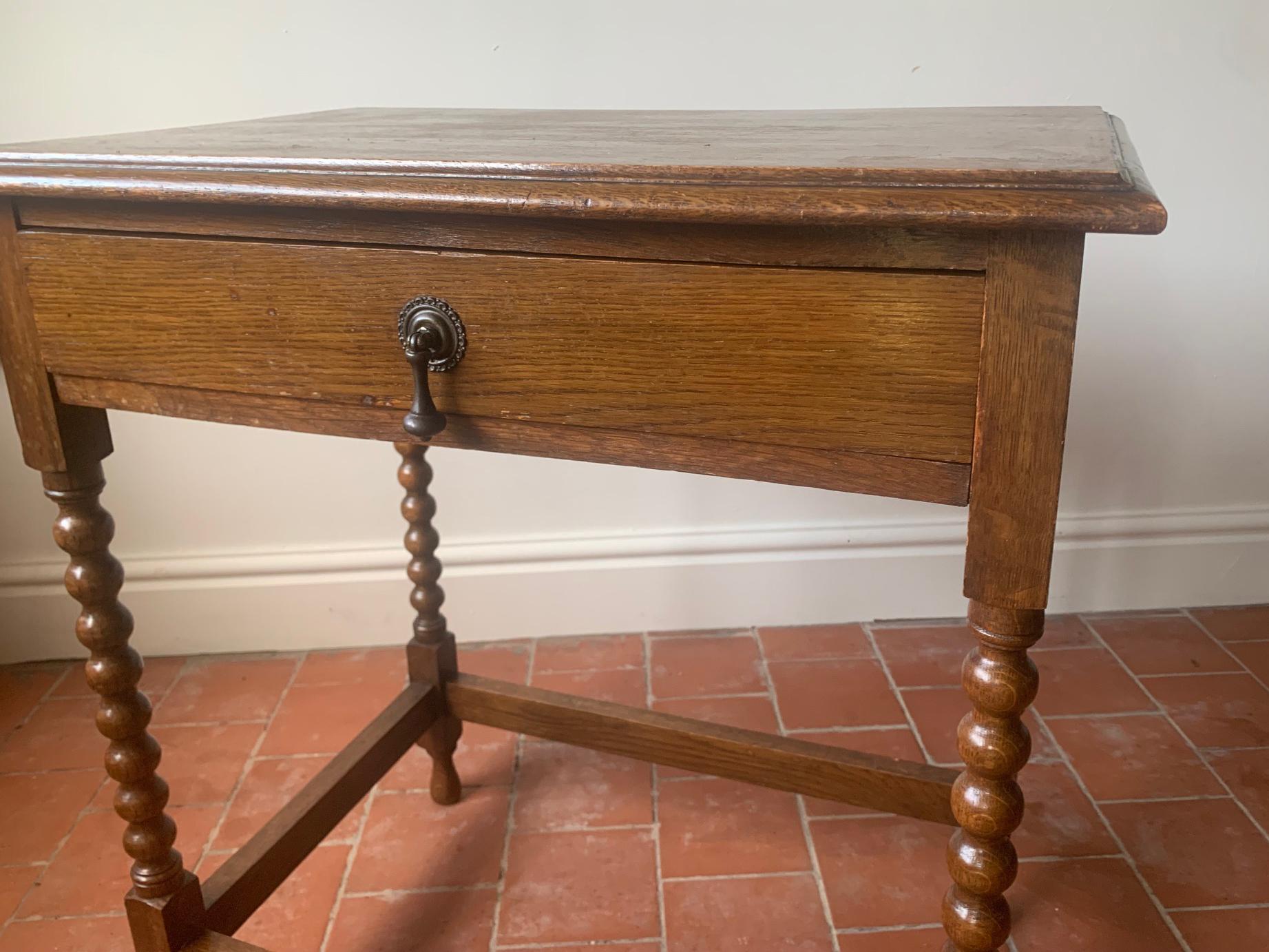 British Early 20th century barley twist solid oak hall table / side table