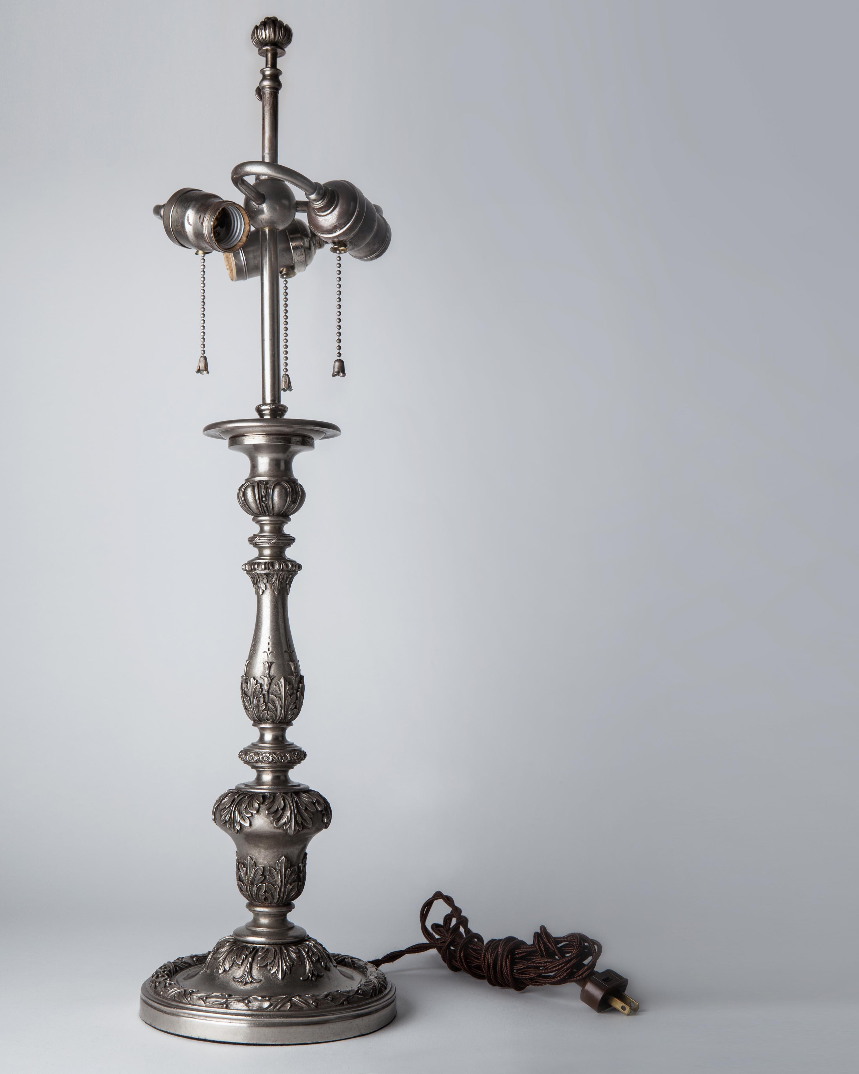American Early 20th Century Baroque Silver Plate Table Lamp by E. F. Caldwell, Circa 1910 For Sale