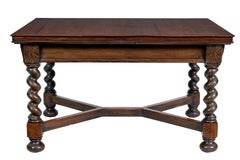 Early 20th century baroque revival oak extending dining table