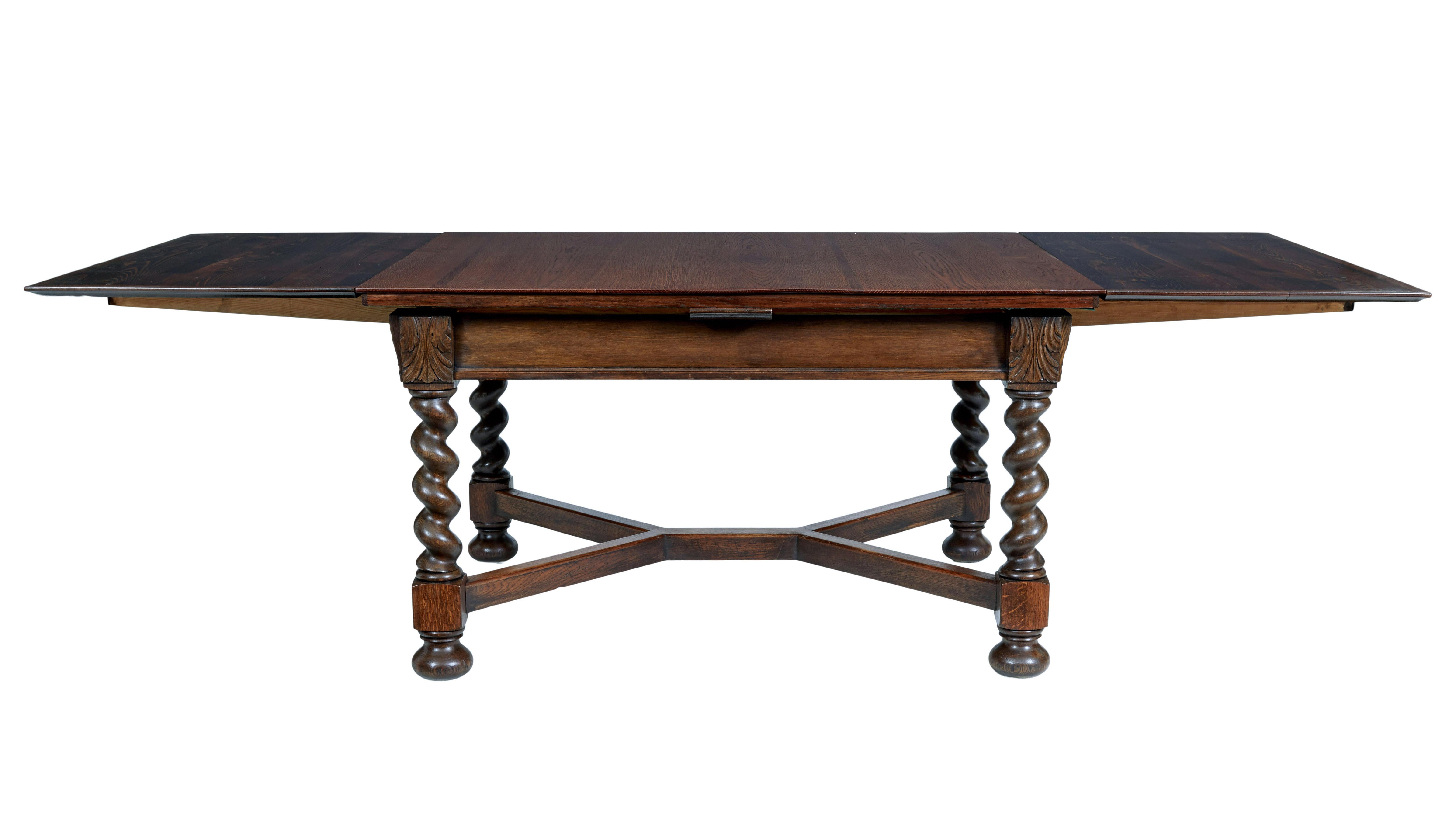 Baroque Revival Early 20th Century baroque revival oak extending dining table For Sale
