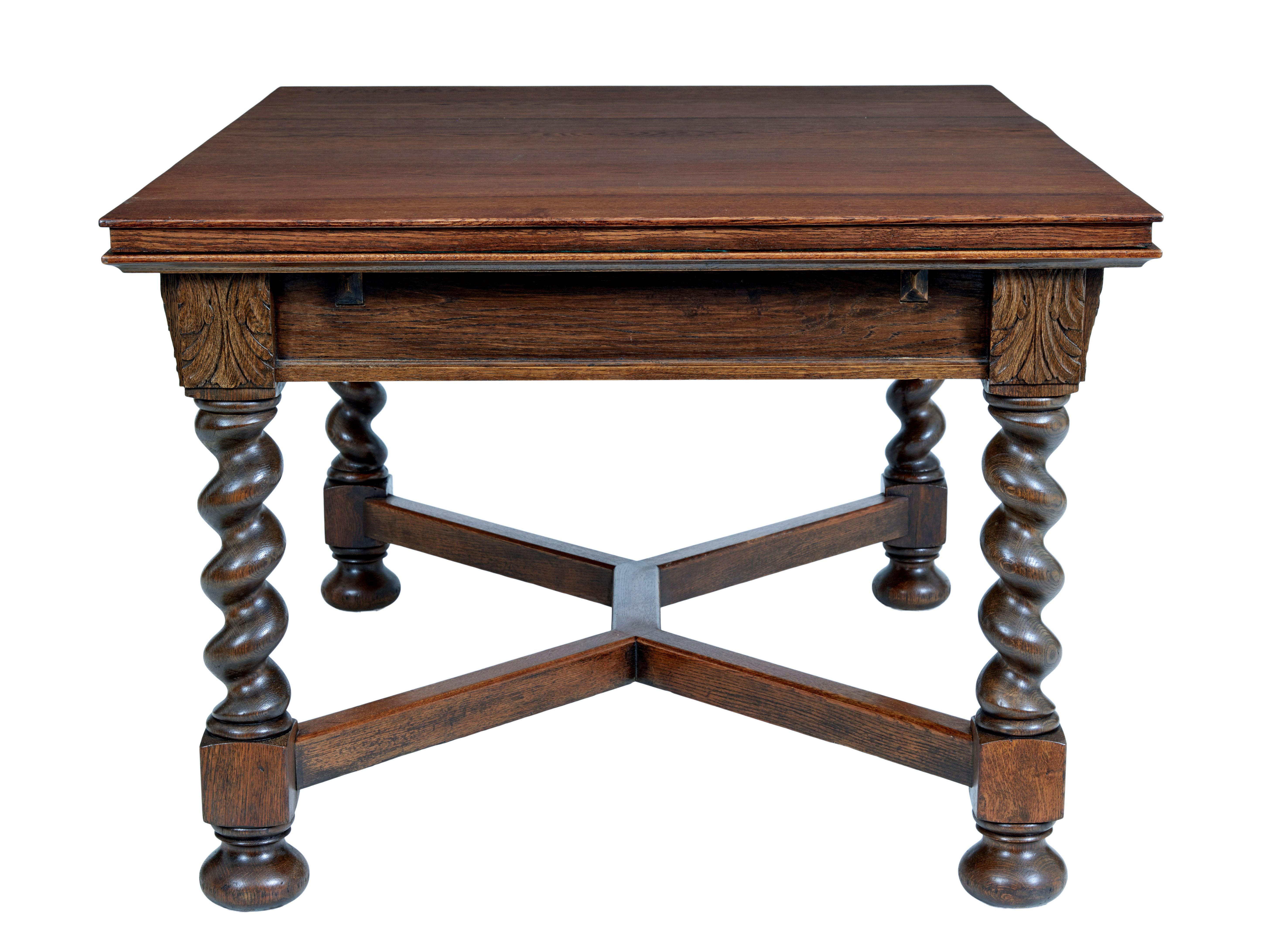 Oak Early 20th Century baroque revival oak extending dining table For Sale