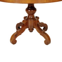 Early 20th Century Baroque Round Table, Hand-Carved Walnut, Walnut Veneer Top