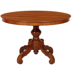 Early 20th Century Baroque Round Table, Hand-Carved Walnut, Walnut Veneer Top