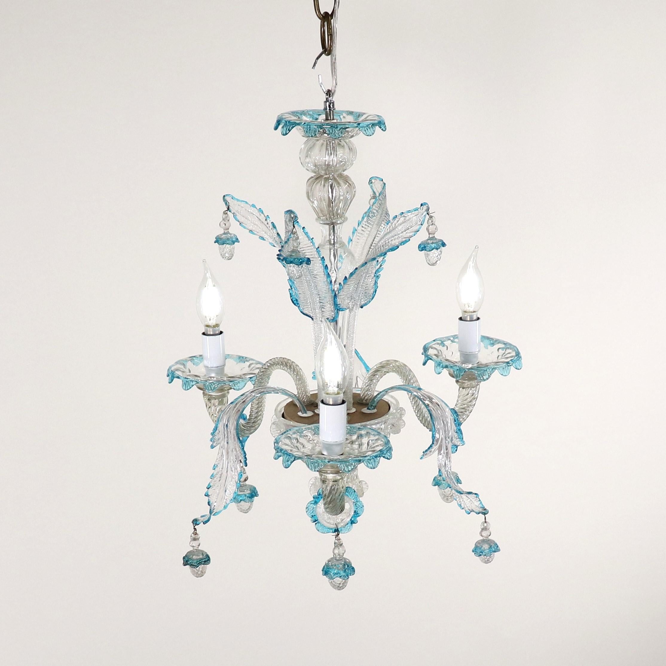 Italian Early 20th Century Baroque Style Cristallo and Azure Murano Chandelier For Sale