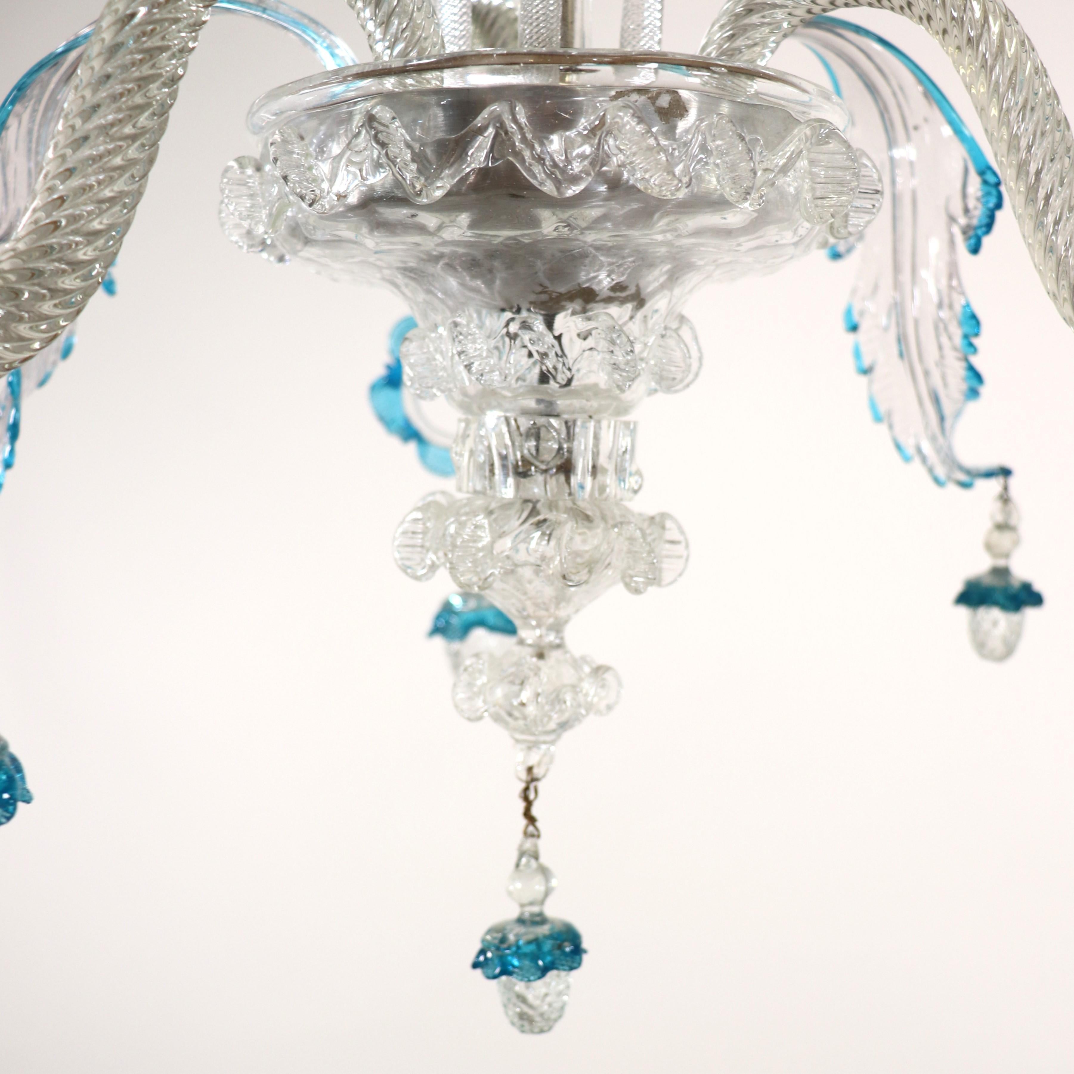 Early 20th Century Baroque Style Cristallo and Azure Murano Chandelier For Sale 7
