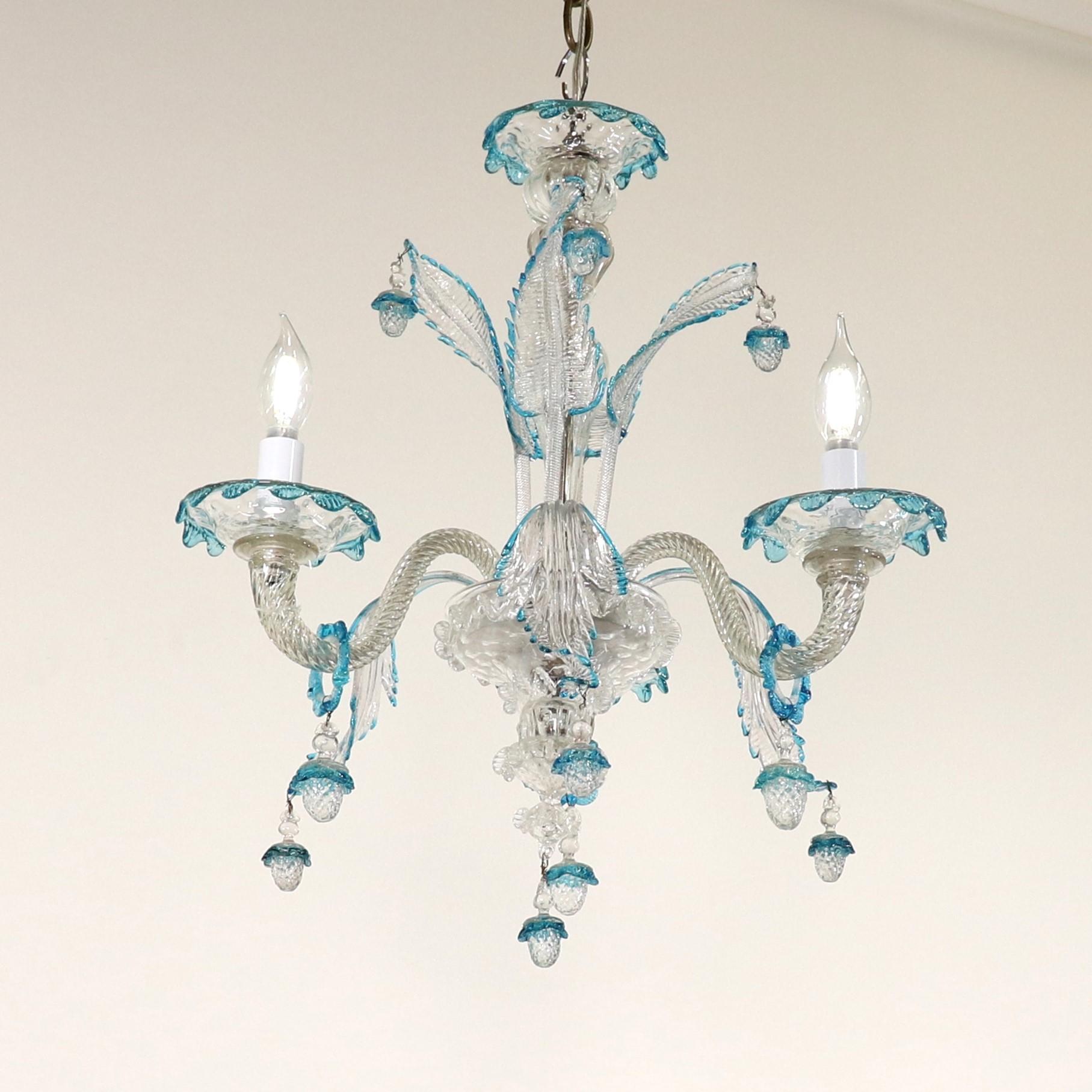 Early 20th Century Baroque Style Cristallo and Azure Murano Chandelier In Good Condition For Sale In Chicago, IL