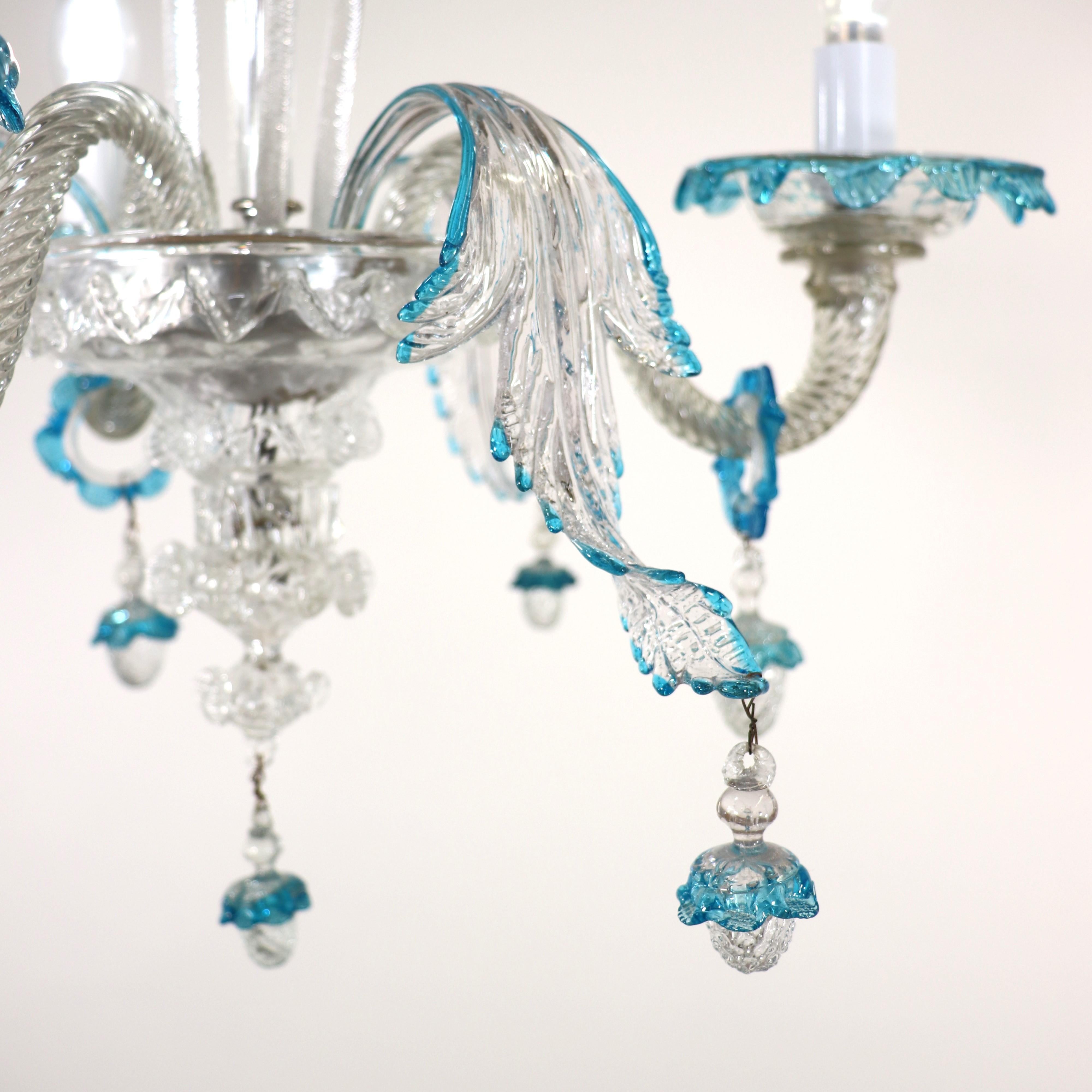 Early 20th Century Baroque Style Cristallo and Azure Murano Chandelier For Sale 2