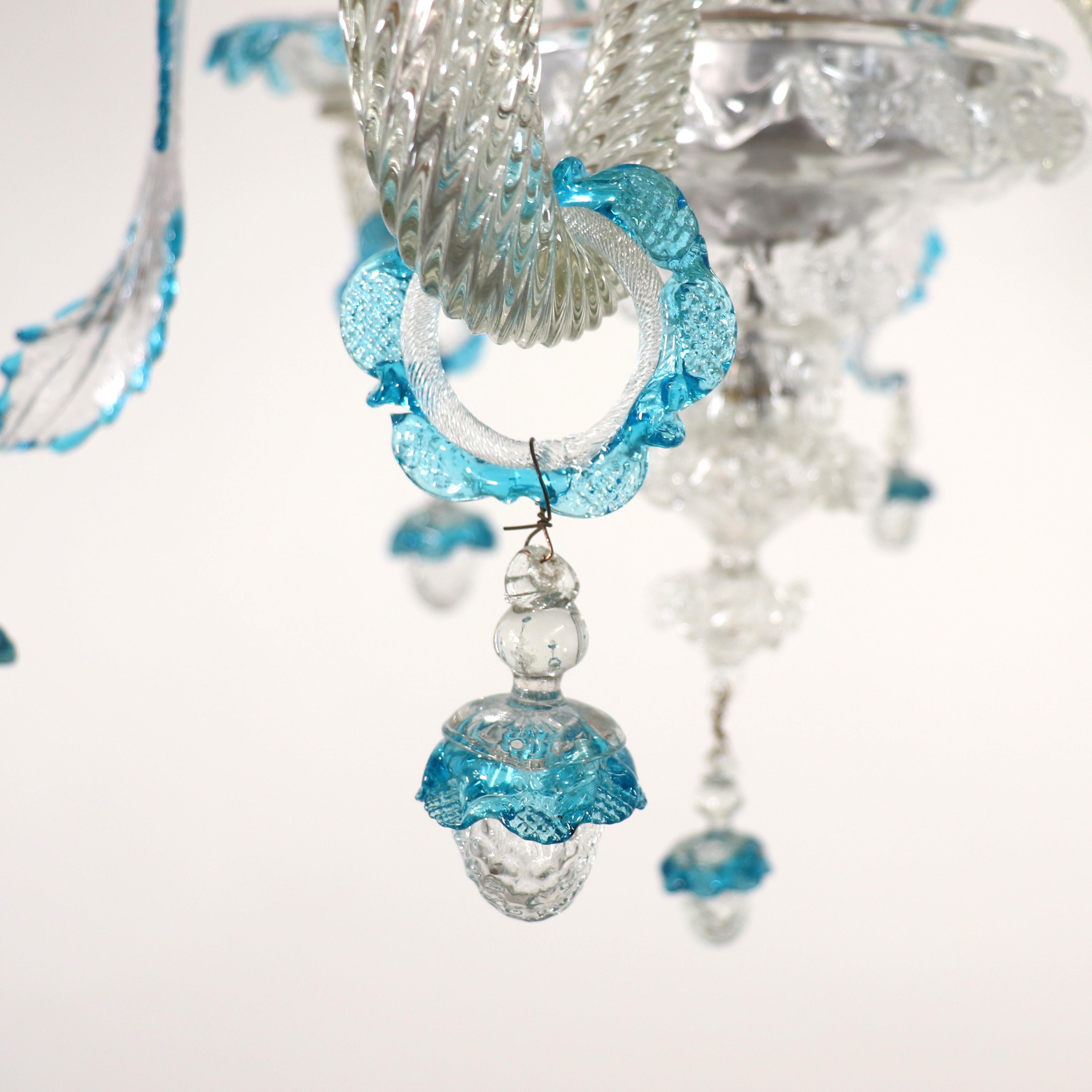 Early 20th Century Baroque Style Cristallo and Azure Murano Chandelier For Sale 3