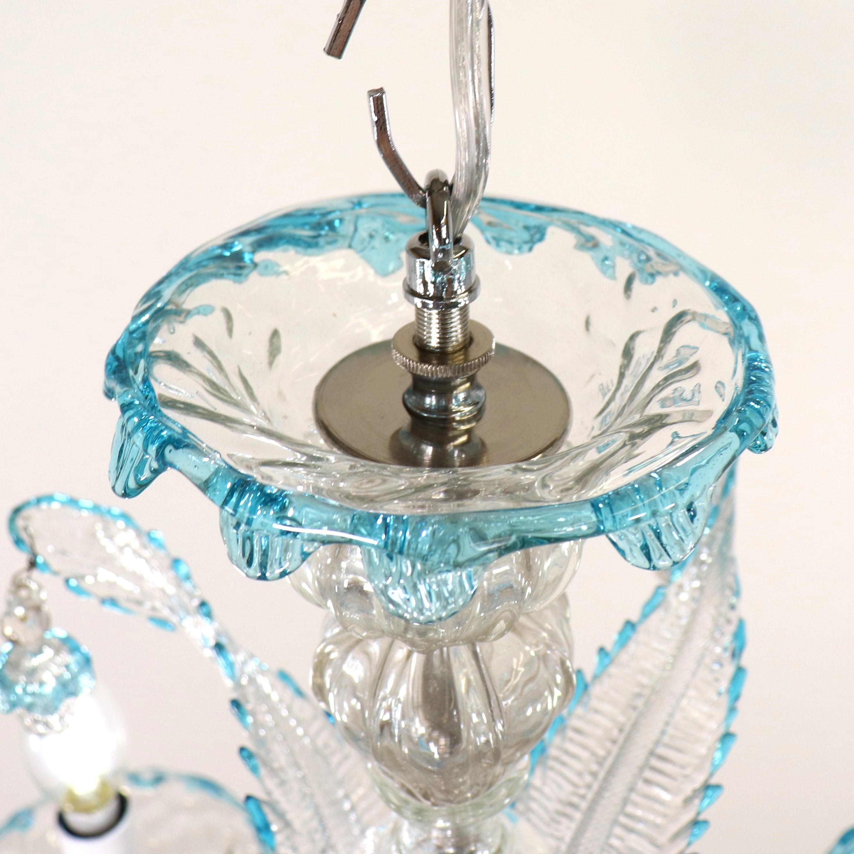 Blown Glass Early 20th Century Baroque Style Cristallo and Azure Murano Chandelier For Sale