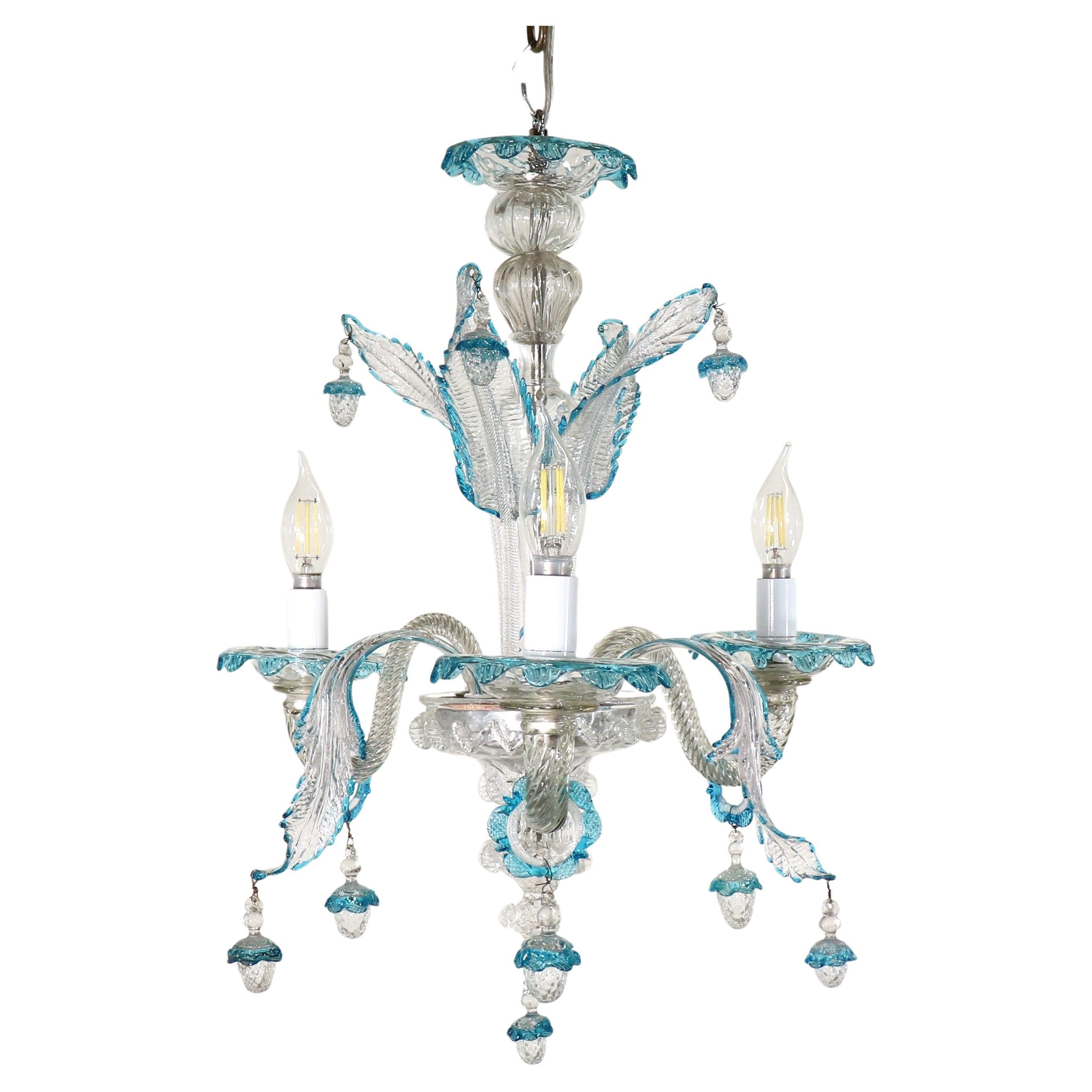 Early 20th Century Baroque Style Cristallo and Azure Murano Chandelier