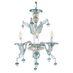 Lustre de Murano du début du 20e siècle, de style baroque, en cristallo et azur