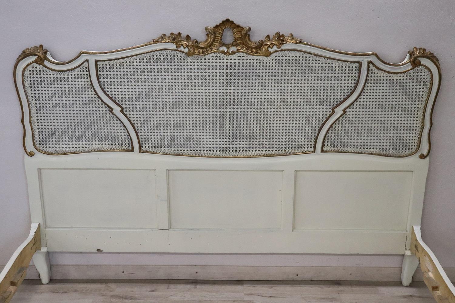 French Early 20th Century Baroque Style Lacquered Wood Double Bed with Vienna Straw