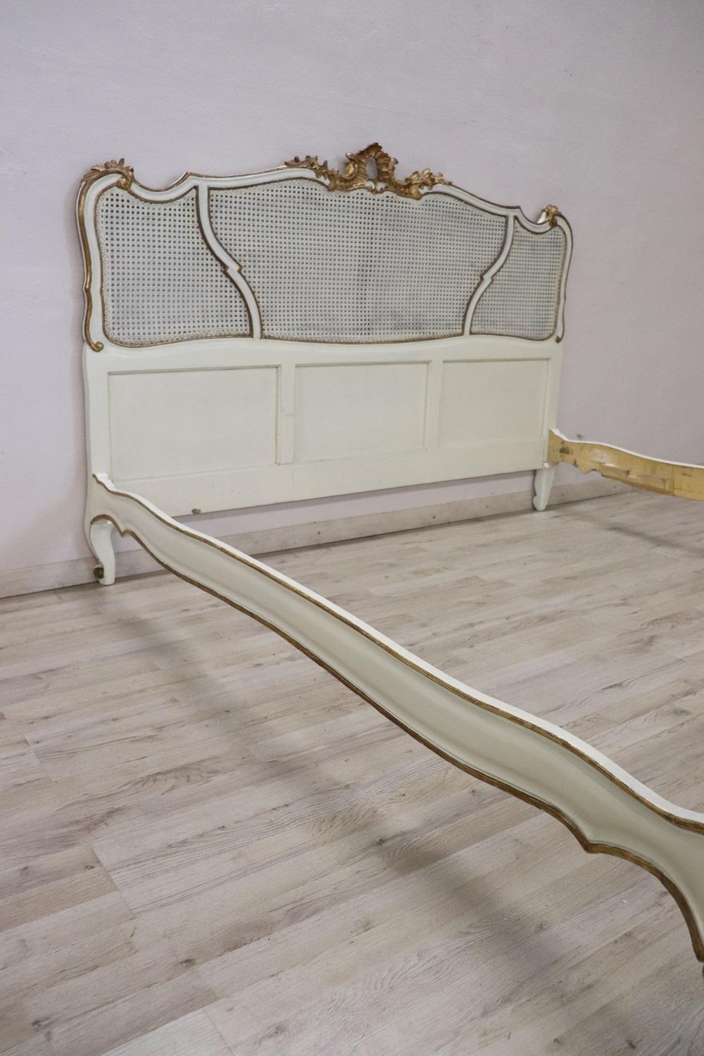 Early 20th Century Baroque Style Lacquered Wood Double Bed with Vienna Straw 1