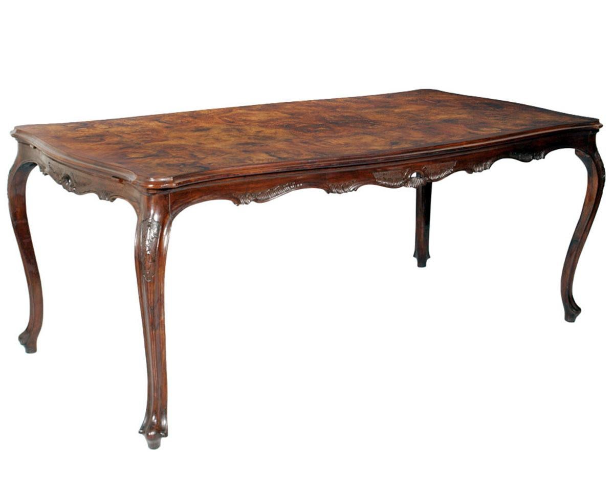 Appliqué Early 20th Century Baroque Venetian Burl Walnut, Hand-Carved Dining Table, 1920s