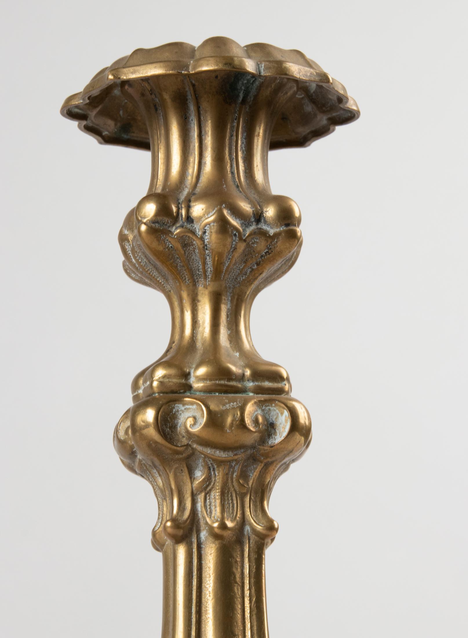 Early 20th Century Baroques Style Brass Candlesticks 6