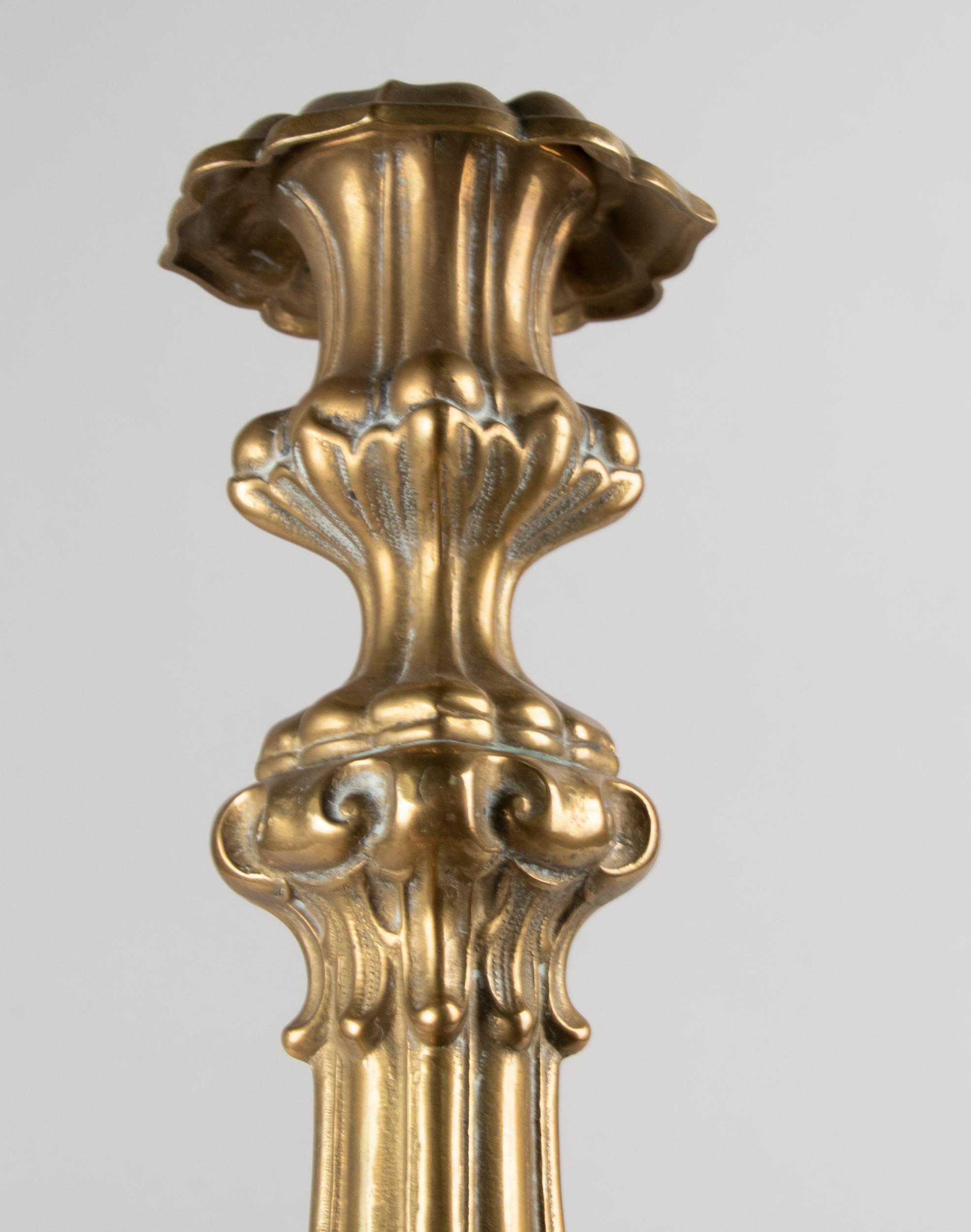 Early 20th Century Baroques Style Brass Candlesticks 10