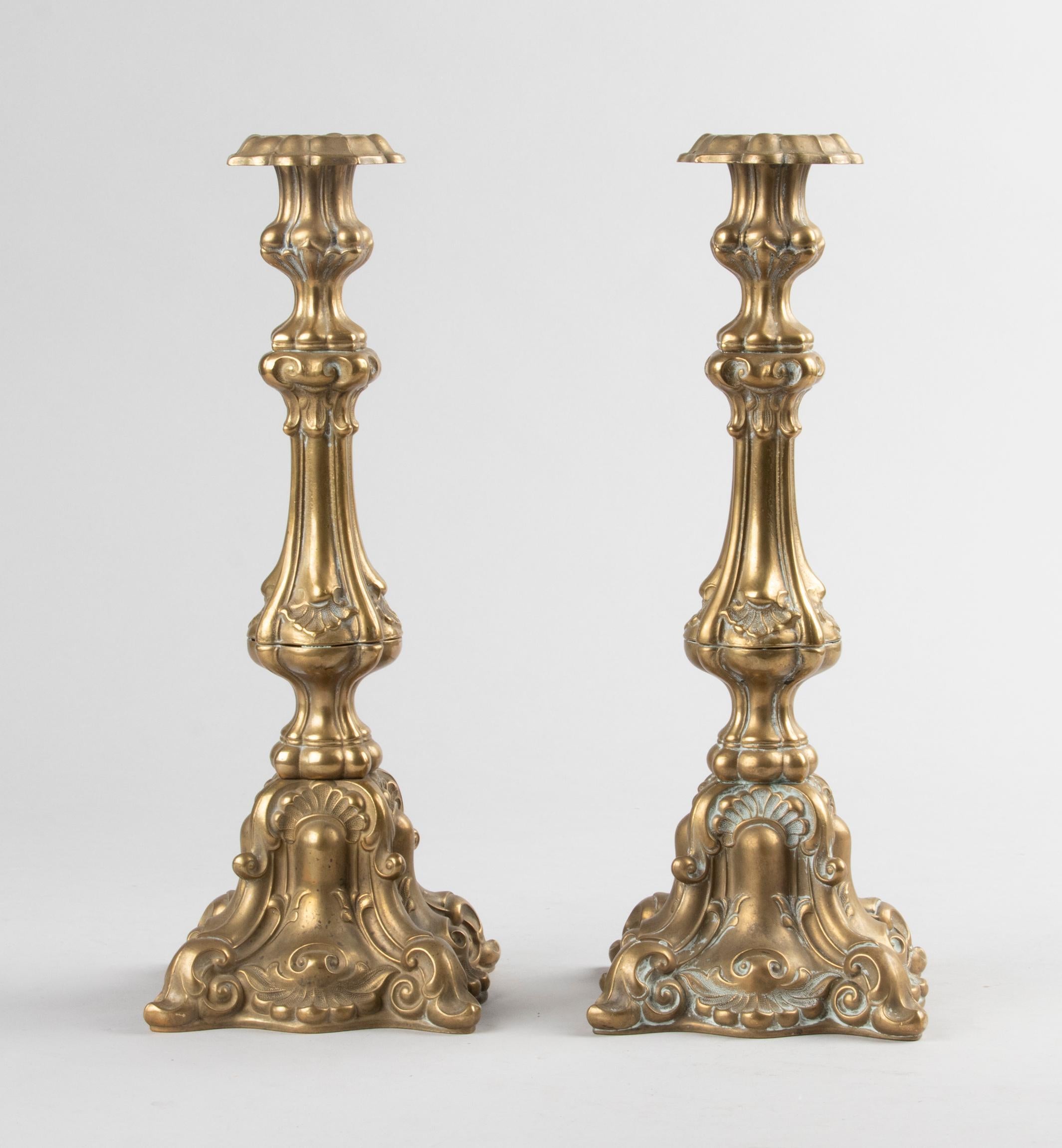 French Early 20th Century Baroques Style Brass Candlesticks