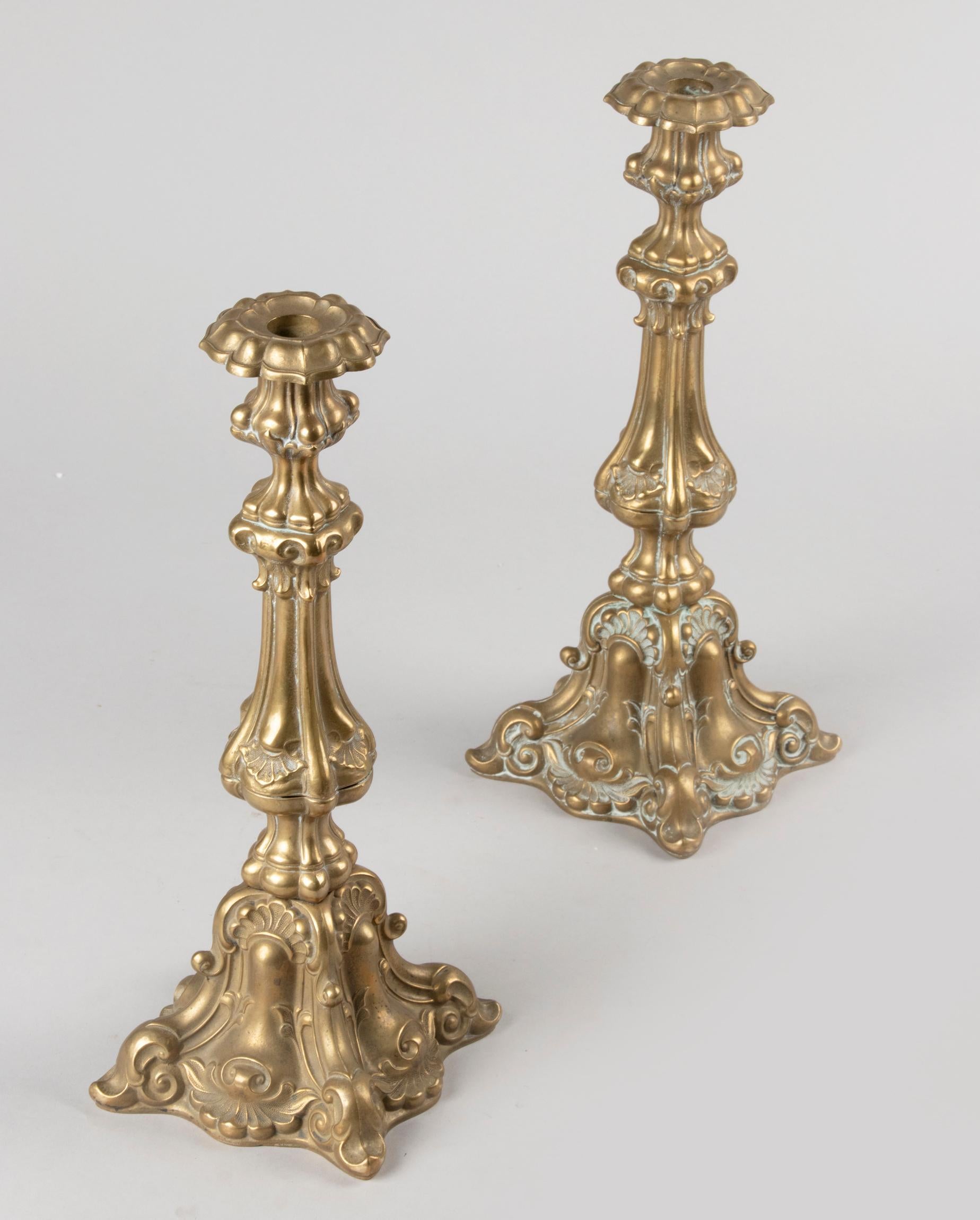 Cast Early 20th Century Baroques Style Brass Candlesticks