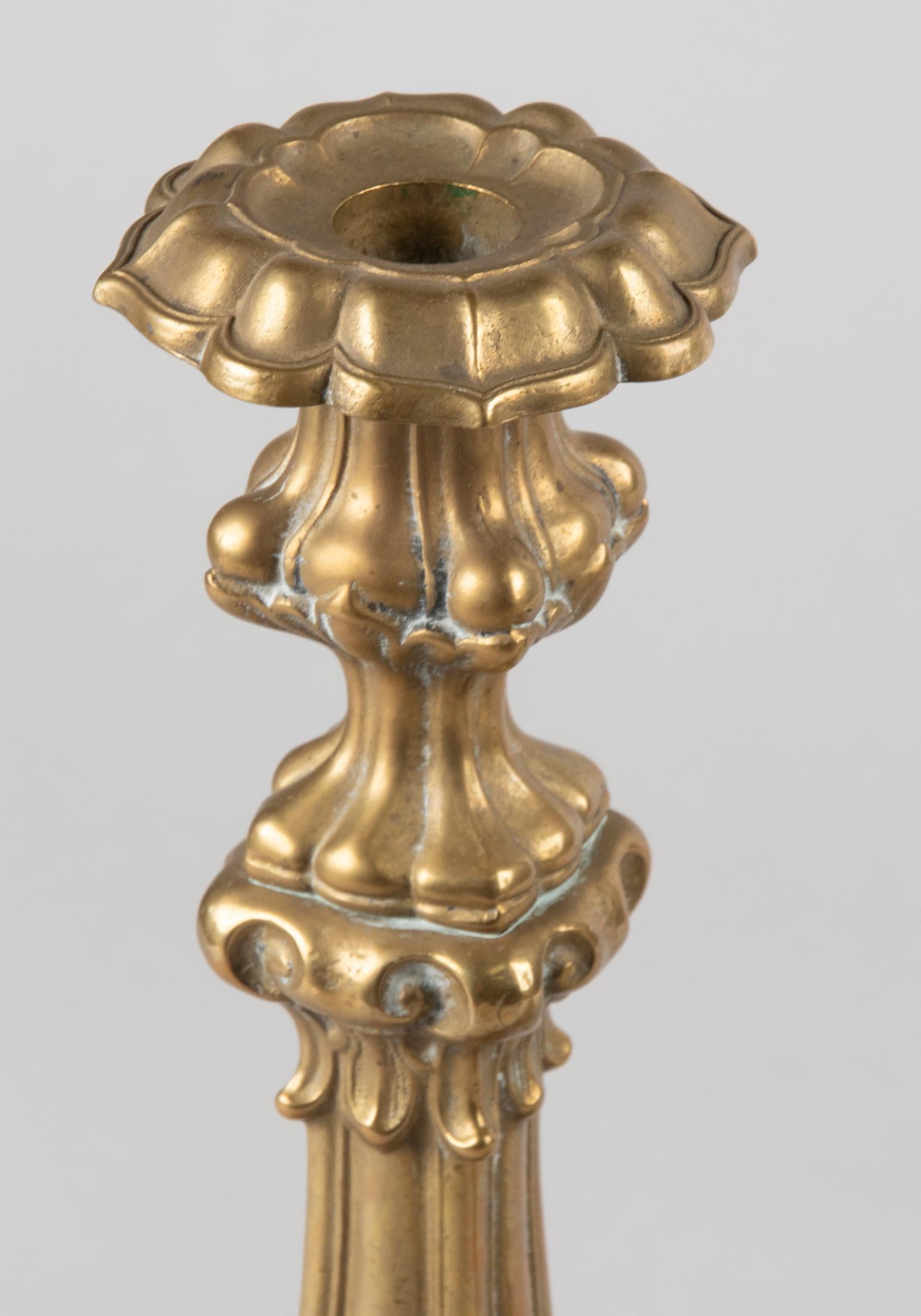 Early 20th Century Baroques Style Brass Candlesticks In Good Condition In Casteren, Noord-Brabant