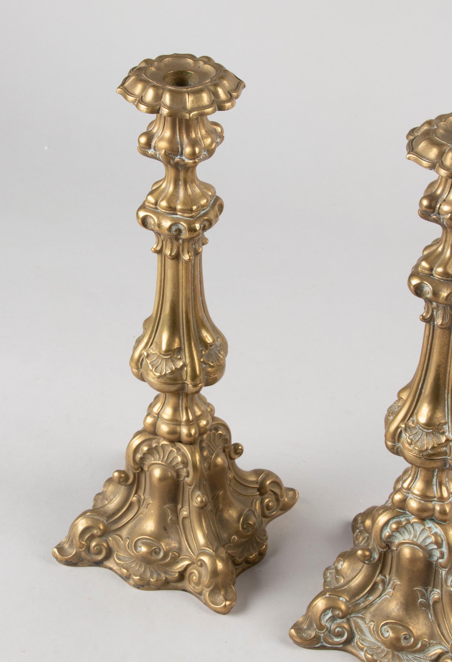 Early 20th Century Baroques Style Brass Candlesticks 2