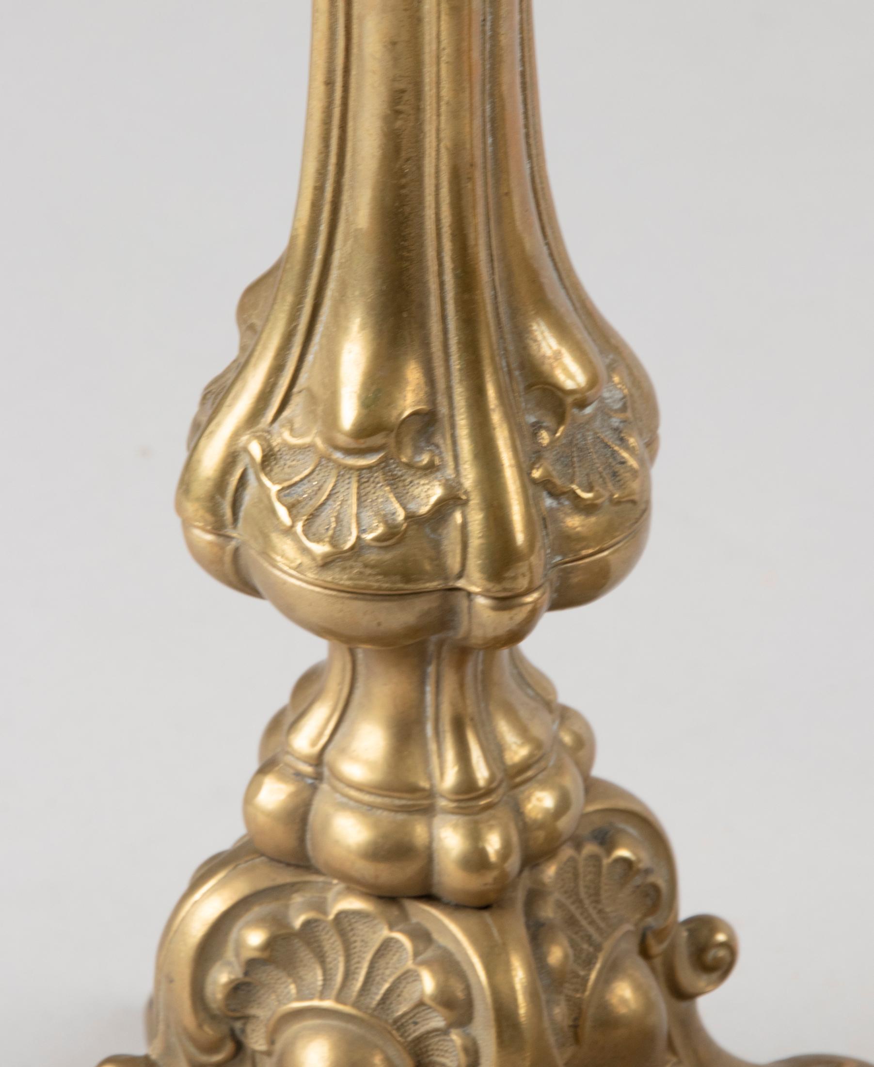 Early 20th Century Baroques Style Brass Candlesticks 3