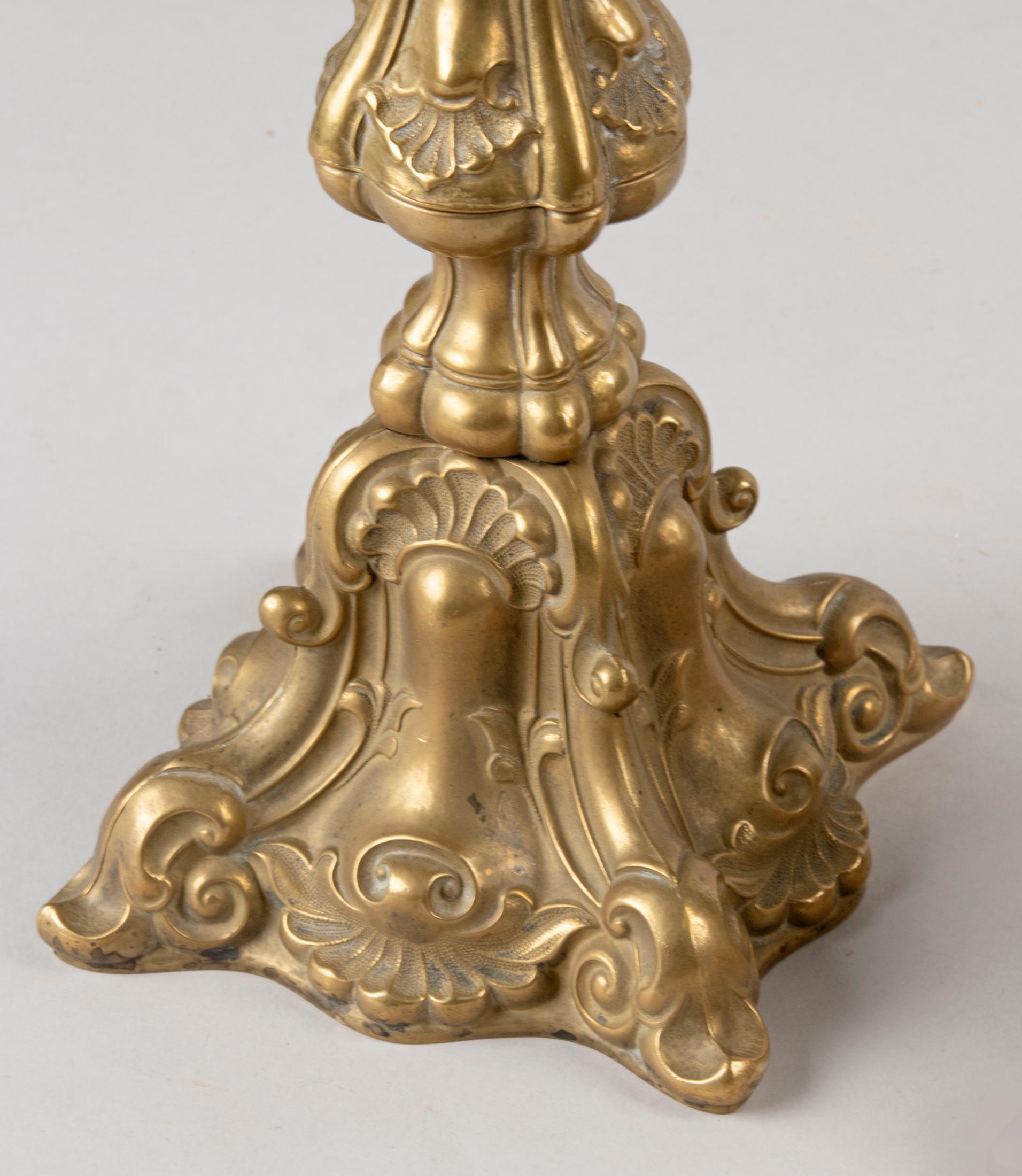 Early 20th Century Baroques Style Brass Candlesticks 4